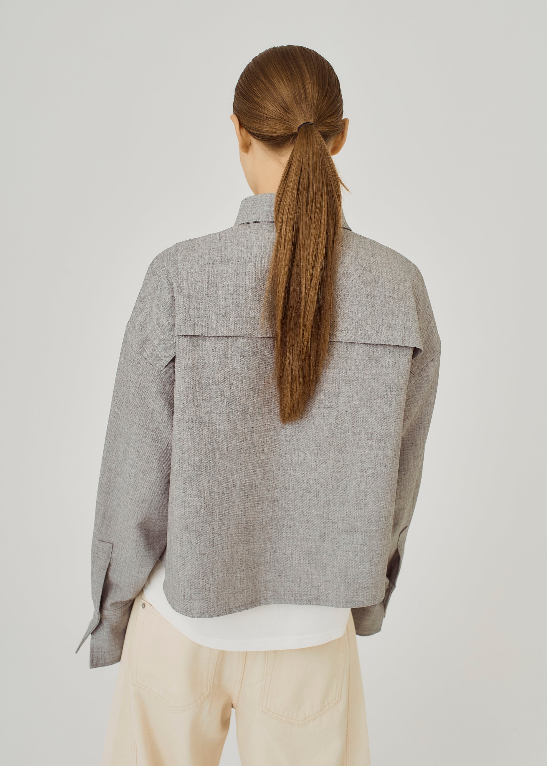NORR Cano cropped shirt Shirts Grey melange