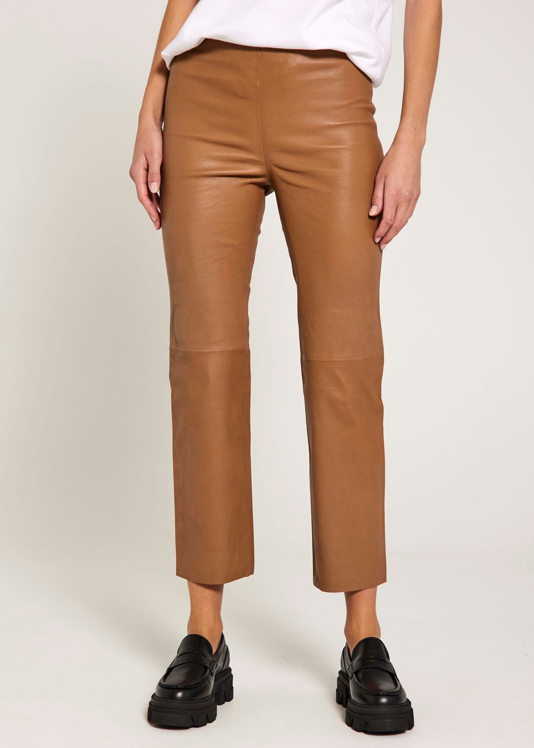 NORR Celia stretch leather pants Pants Cognac