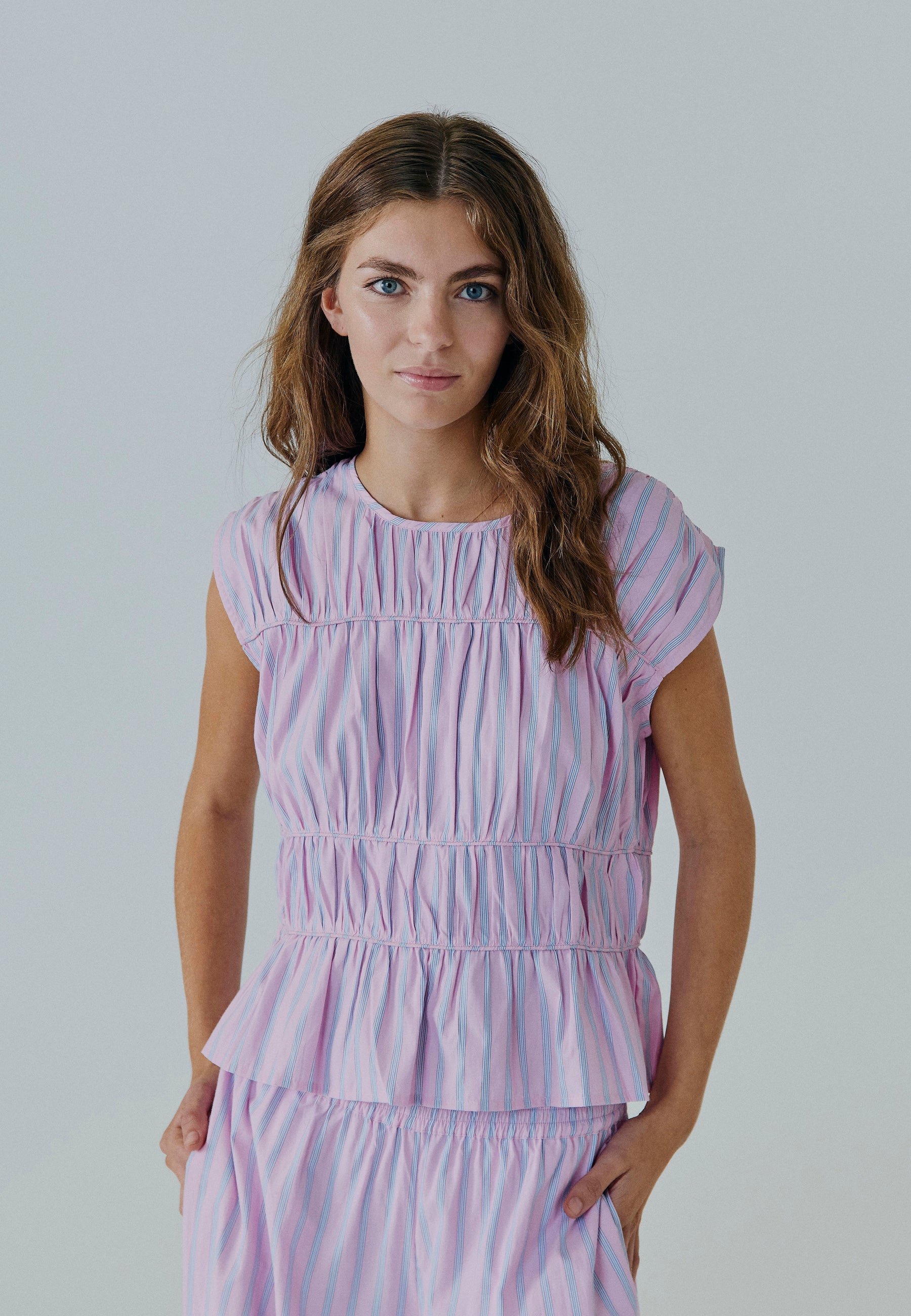 NORR Emily SL top Toppe Blue/pink stripe