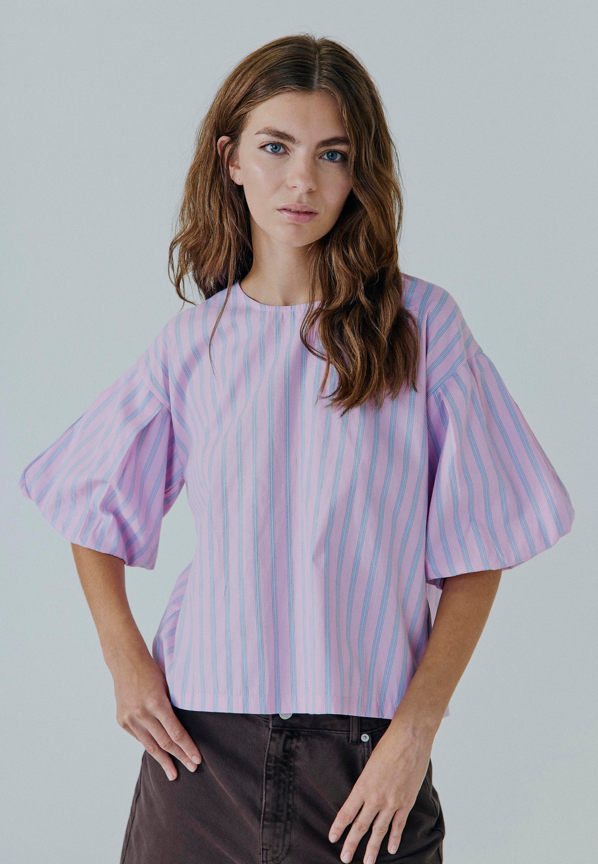 NORR Emily SS top Toppe Blue/pink stripe