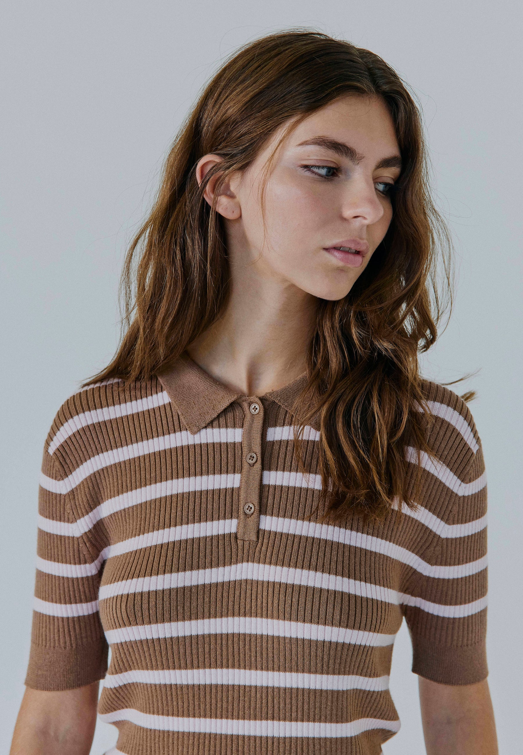 NORR Ena SS knit top Strik Brown/Pink Stripe