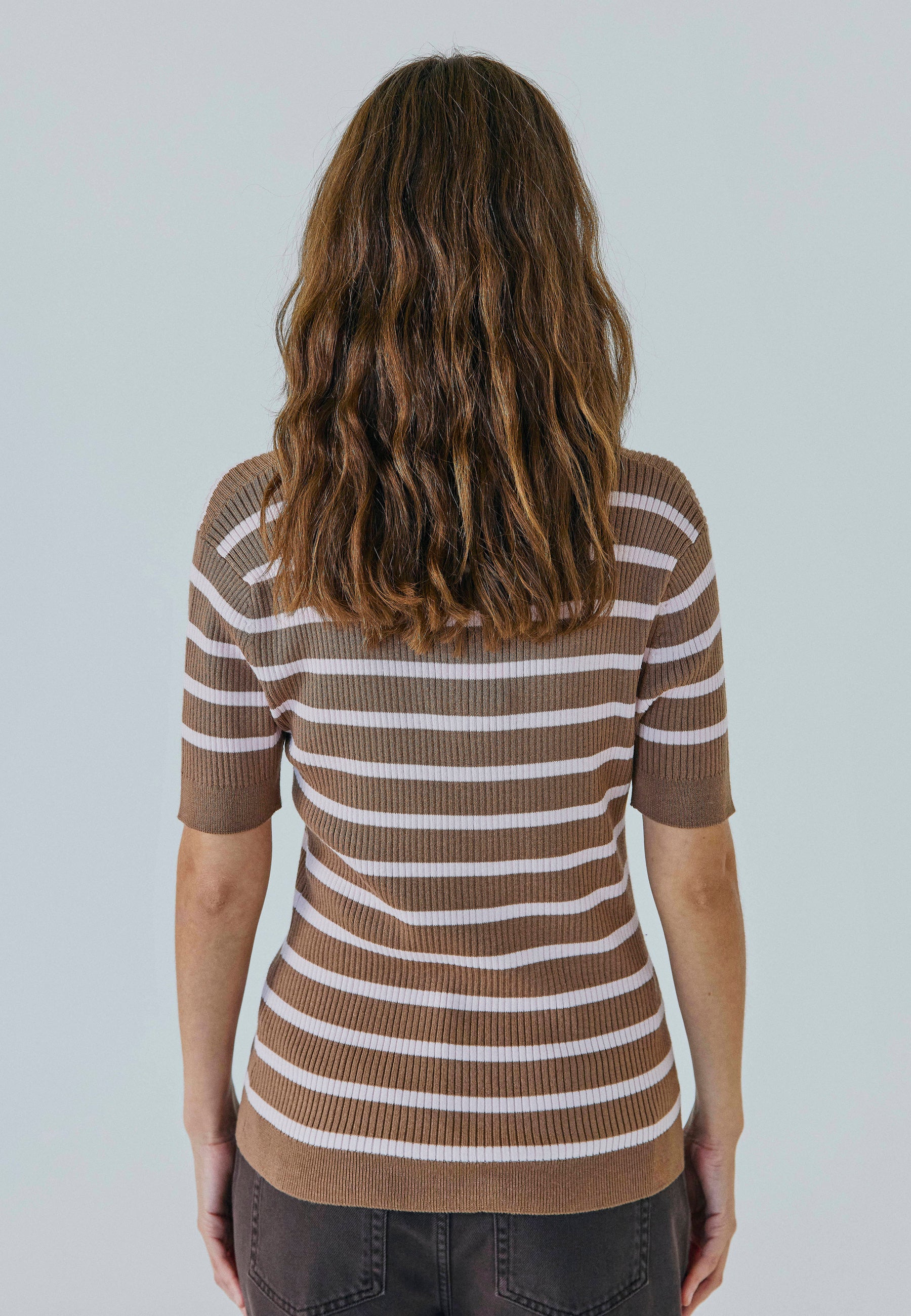 NORR Ena SS knit top Strik Brown/Pink Stripe