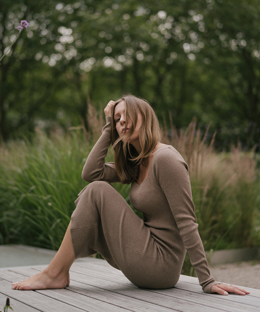 NORR Flora knit dress Kjoler Light brown melange