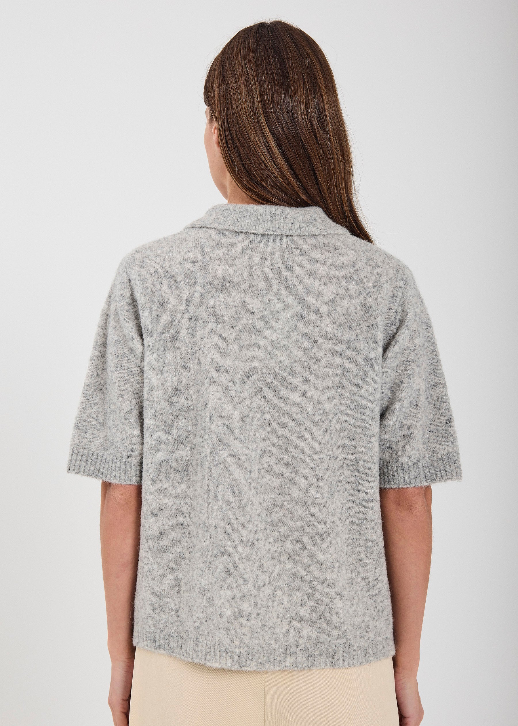 NORR Halli SS polo knit top Strik Light grey melange