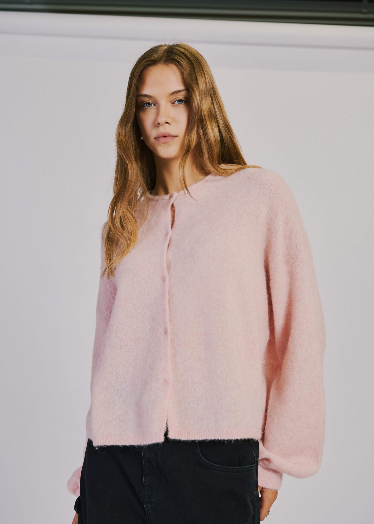 NORR Halli button knit cardigan Strik Light pink