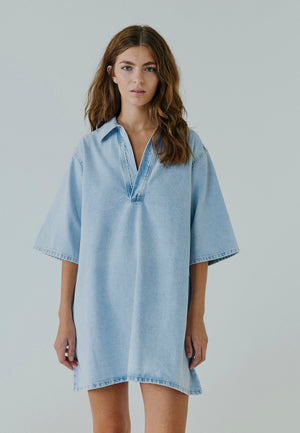 NORR Hannali v-neck denim dress Dresses Light blue wash