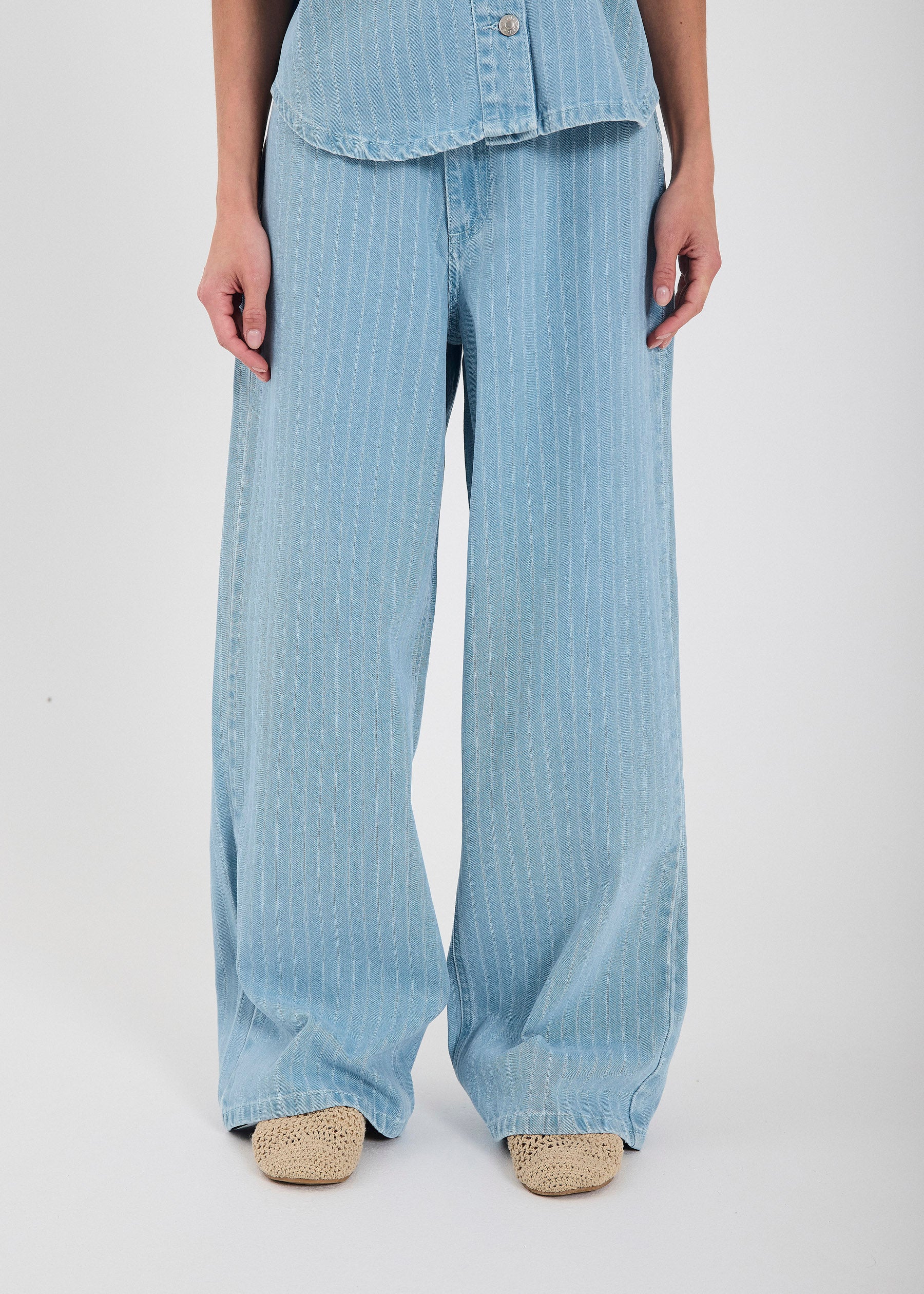 NORR Hannali wide jeans Bukser Light blue stripe