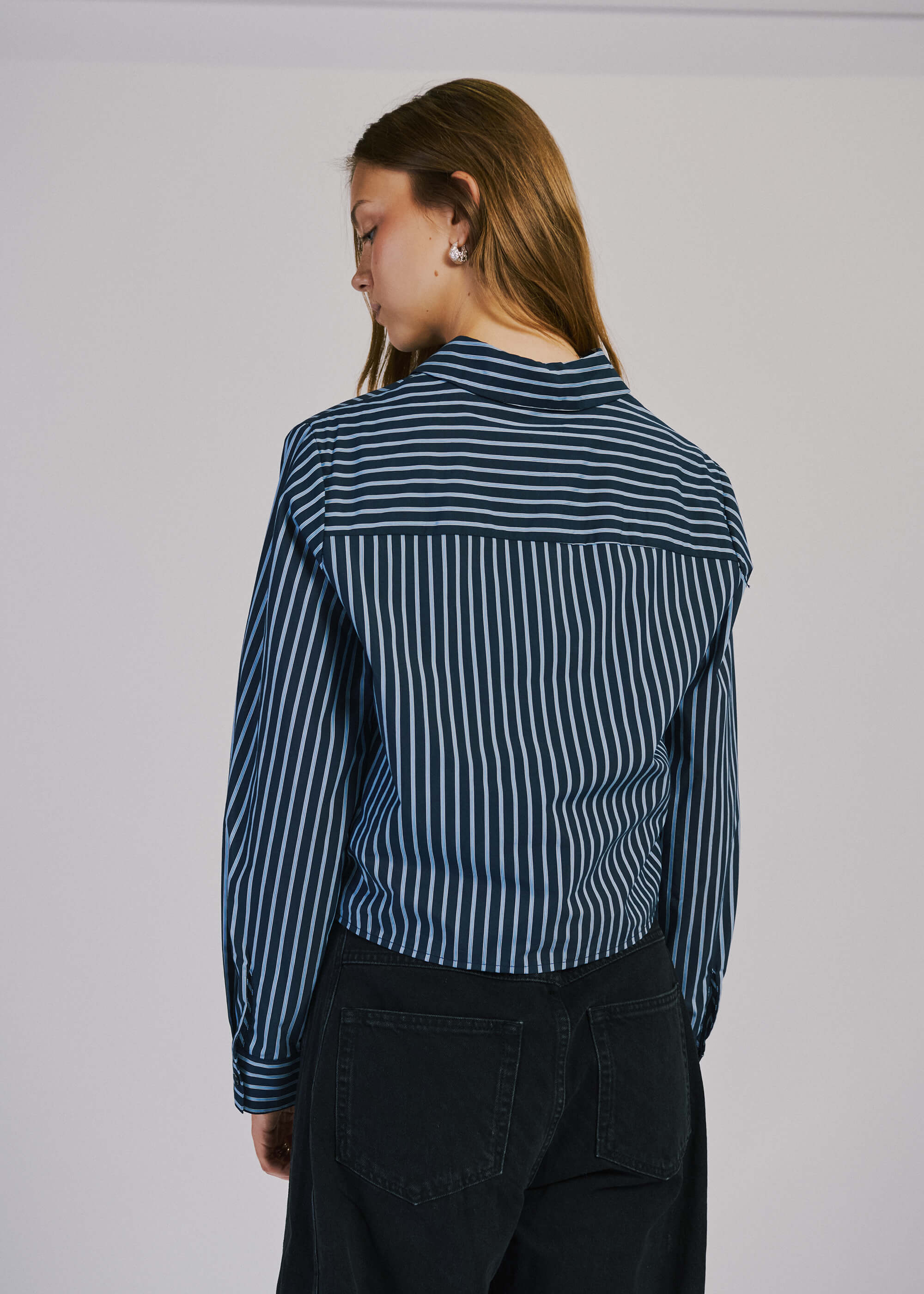 NORR Holly cropped shirt Skjorter Blue stripe