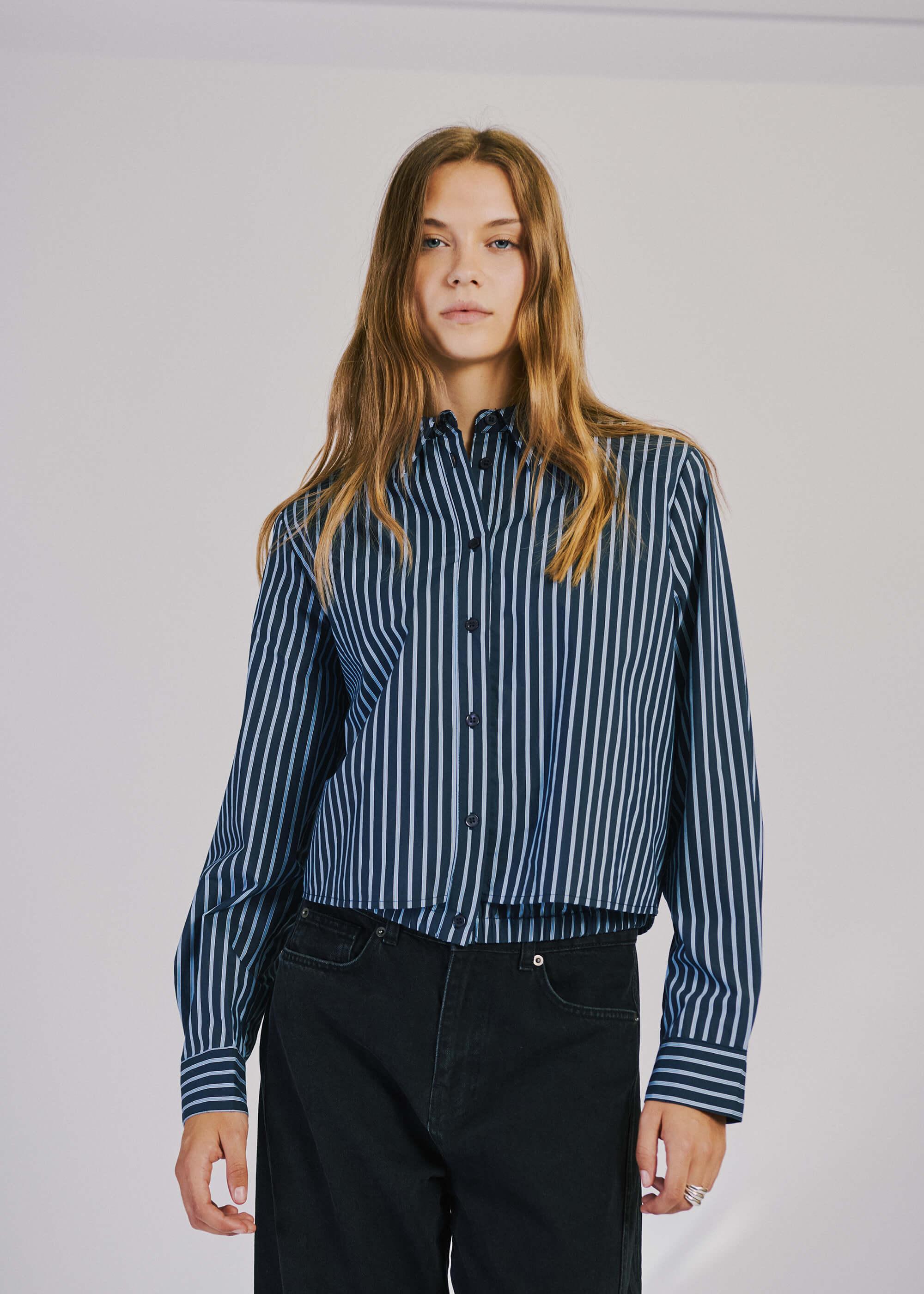 NORR Holly cropped shirt Skjorter Blue stripe