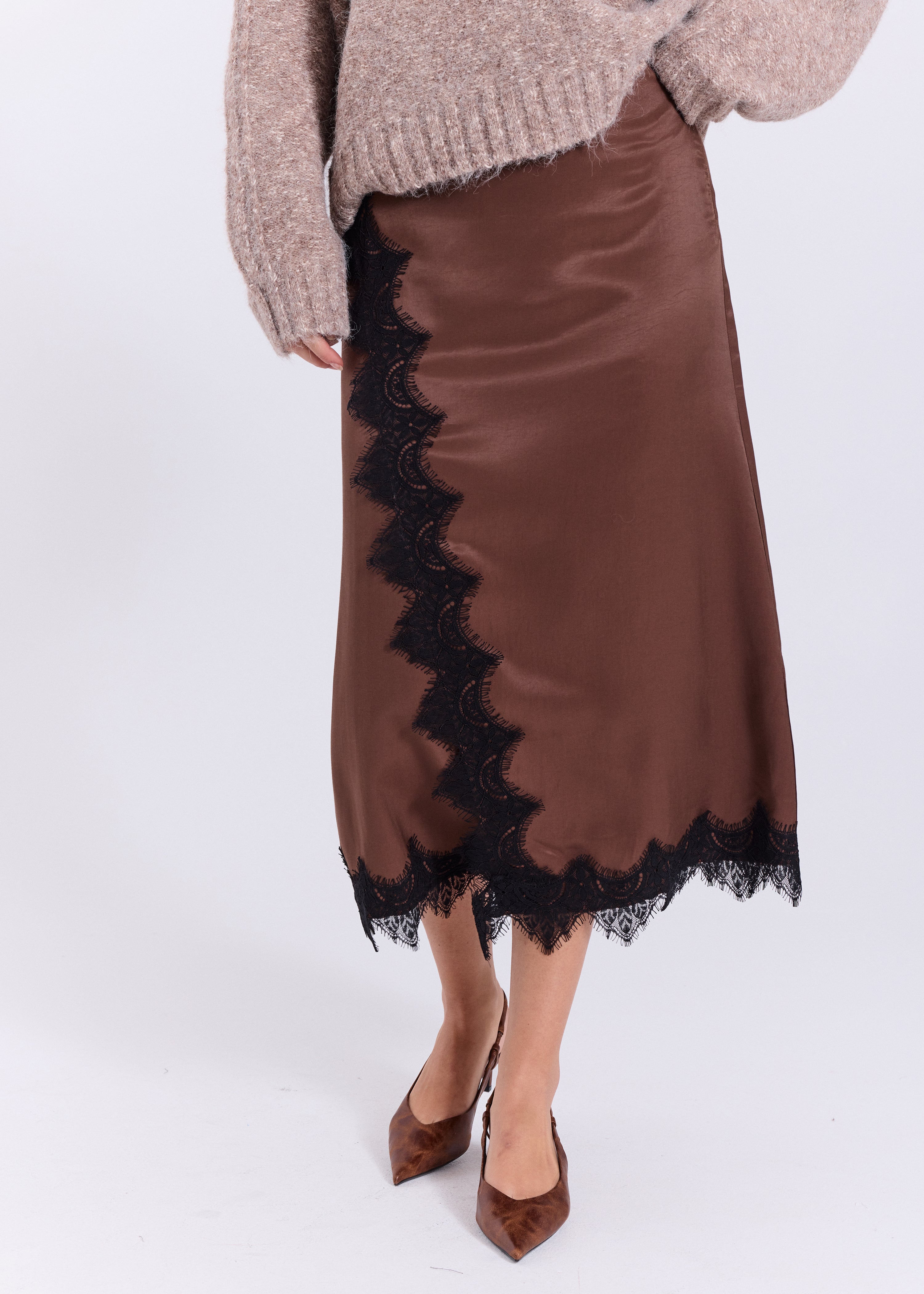 NORR Jola lace midi skirt Nederdele Dark Brown