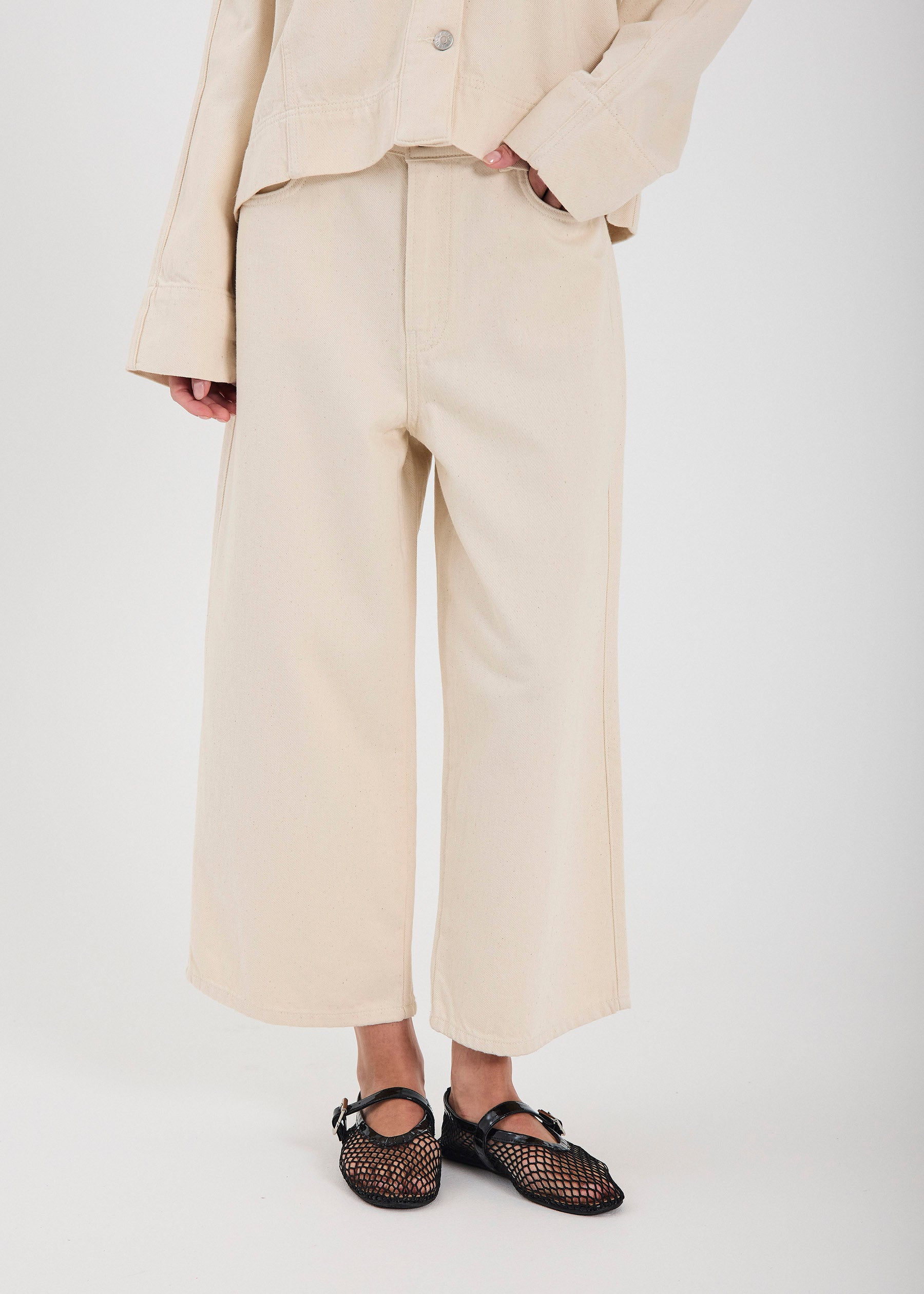 NORR Kenzie cropped wide jeans Bukser Ecru