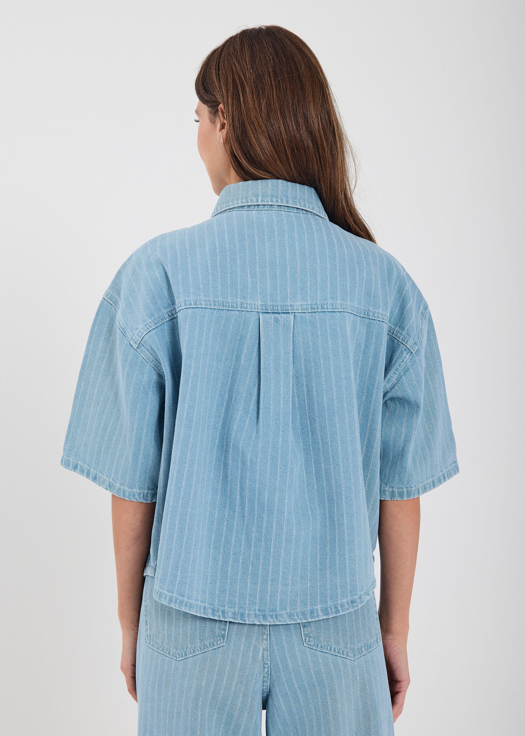 NORR Kenzie denim shirt Skjorter Light blue stripe