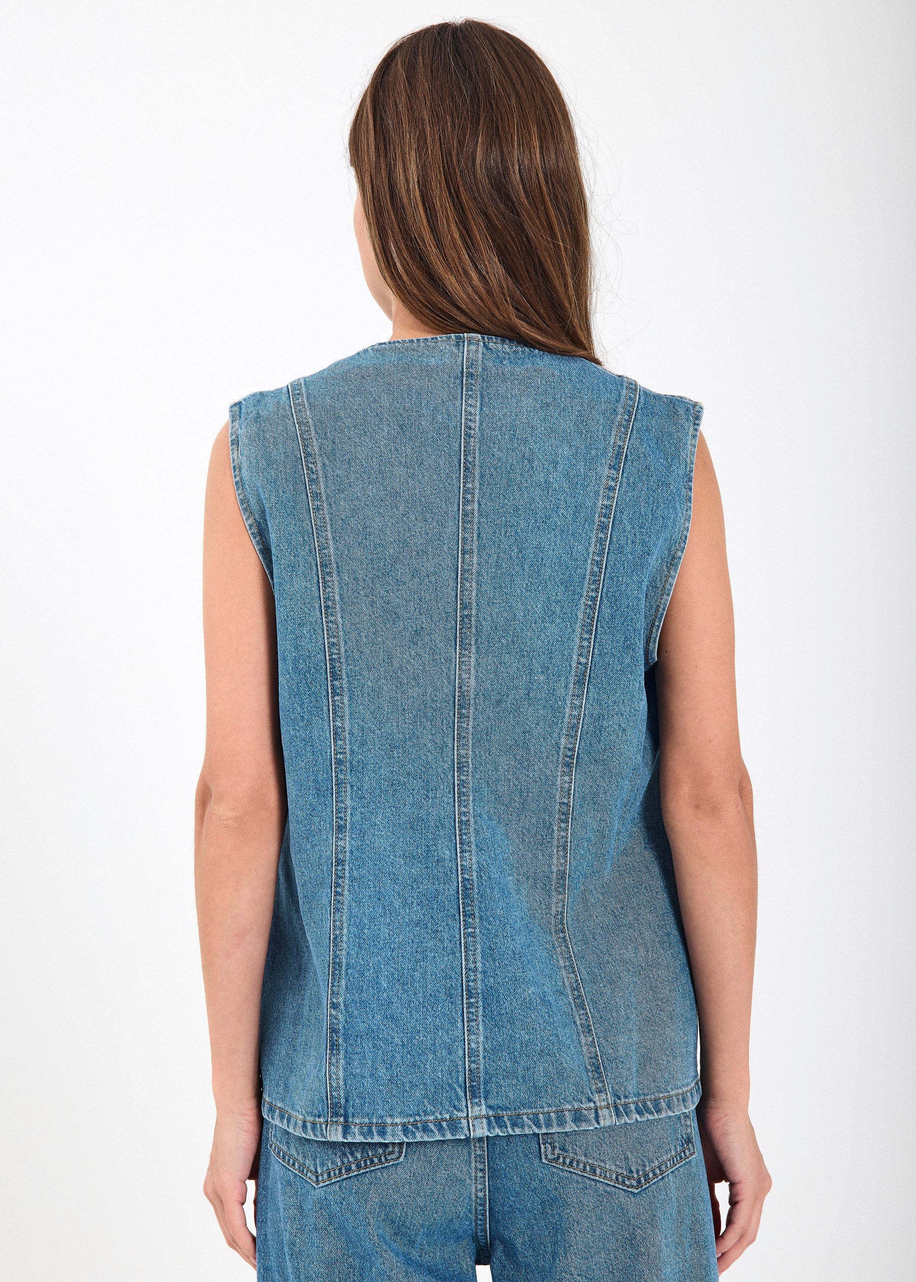 NORR Kenzie denim waistcoat Vest Medium blue denim