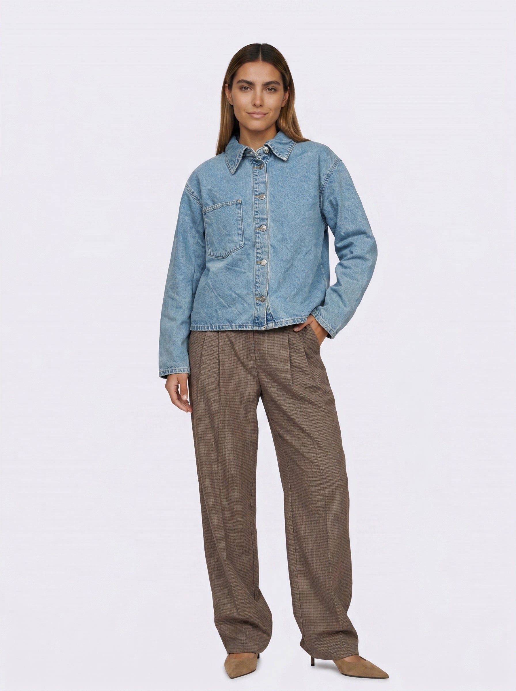 NORR Kenzie lace denim shirt Skjorter Medium blue denim