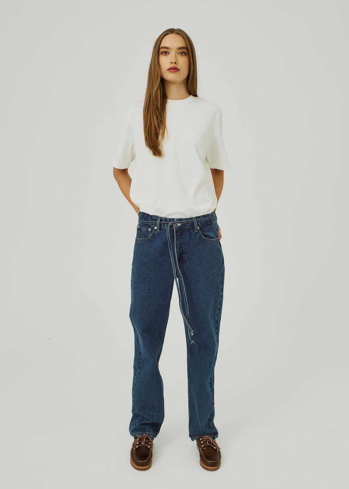 NORR Kenzie relaxed belt jeans Bukser Medium blue denim