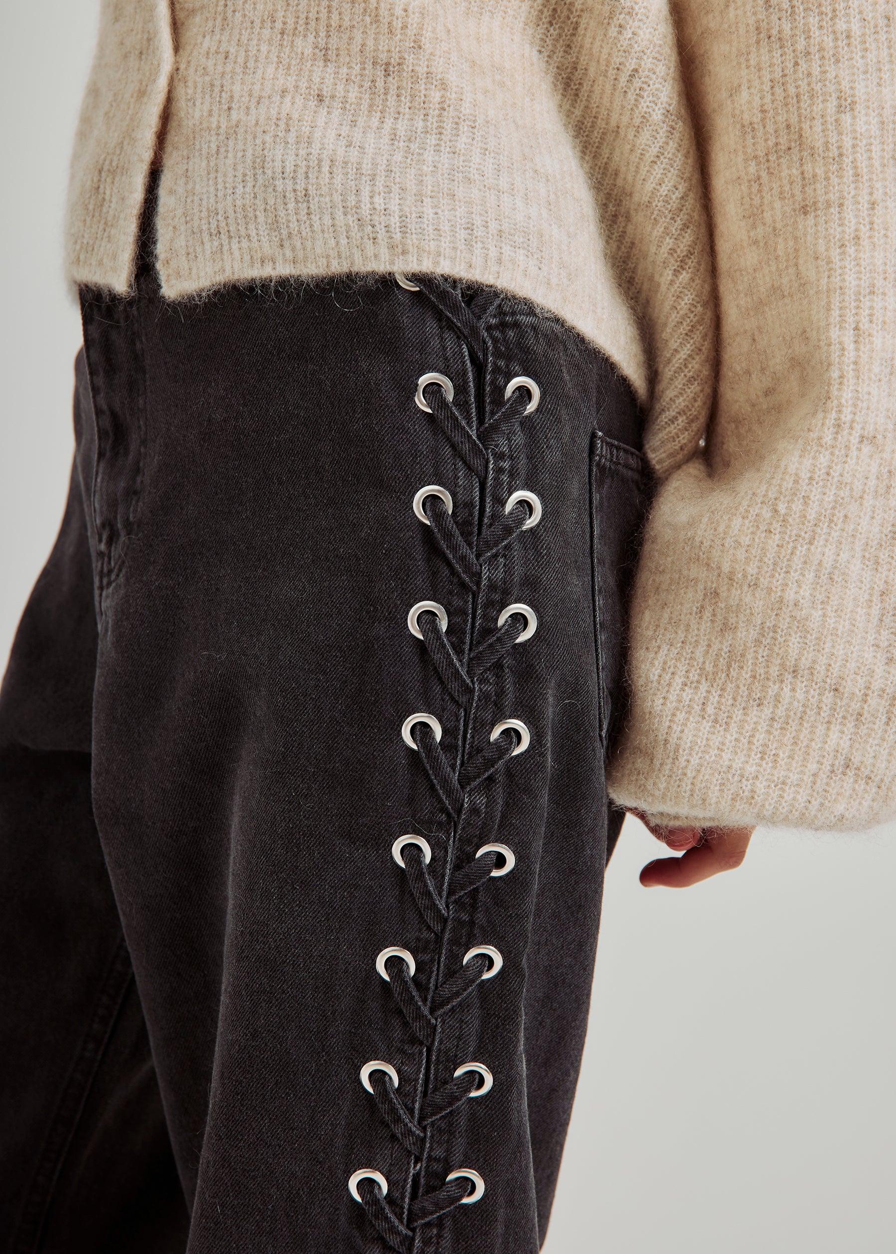 NORR Kenzie straight lace jeans Bukser Black washed