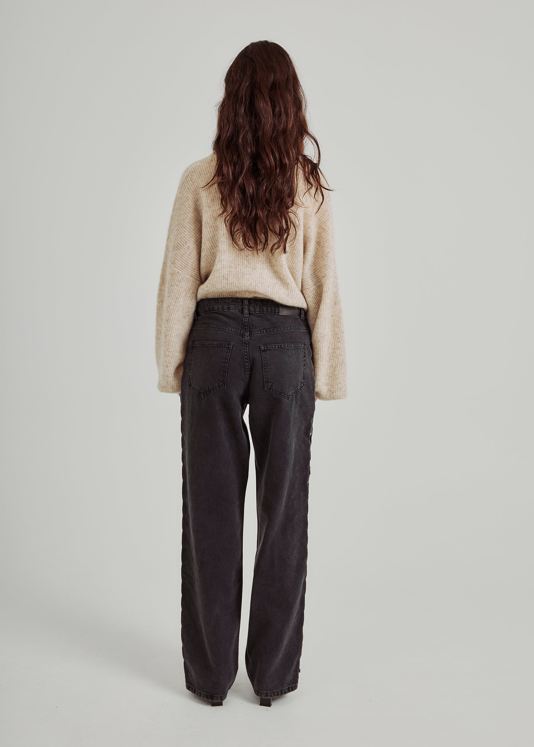 NORR Kenzie straight lace jeans Bukser Black washed