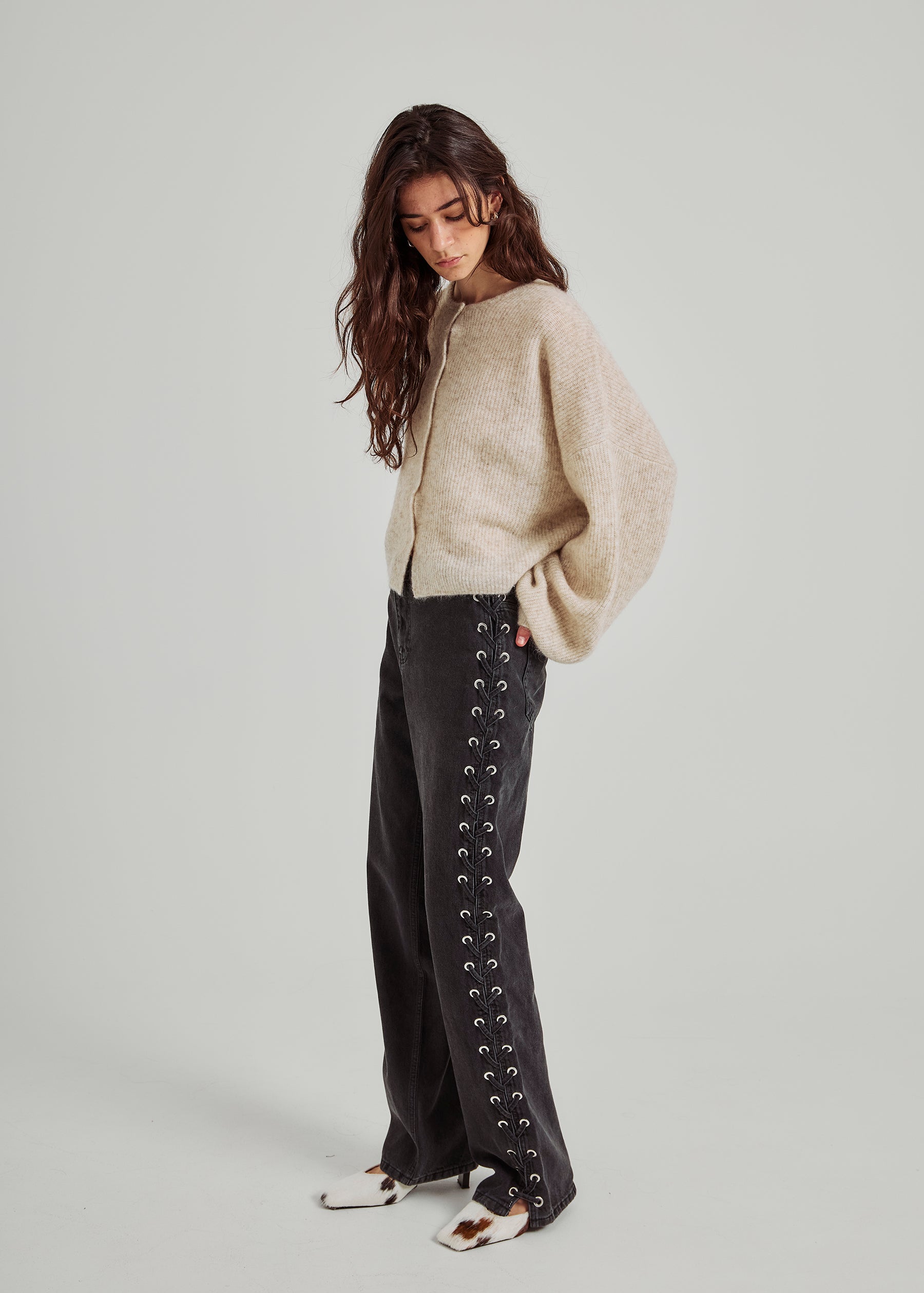 NORR Kenzie straight lace jeans Bukser Black washed