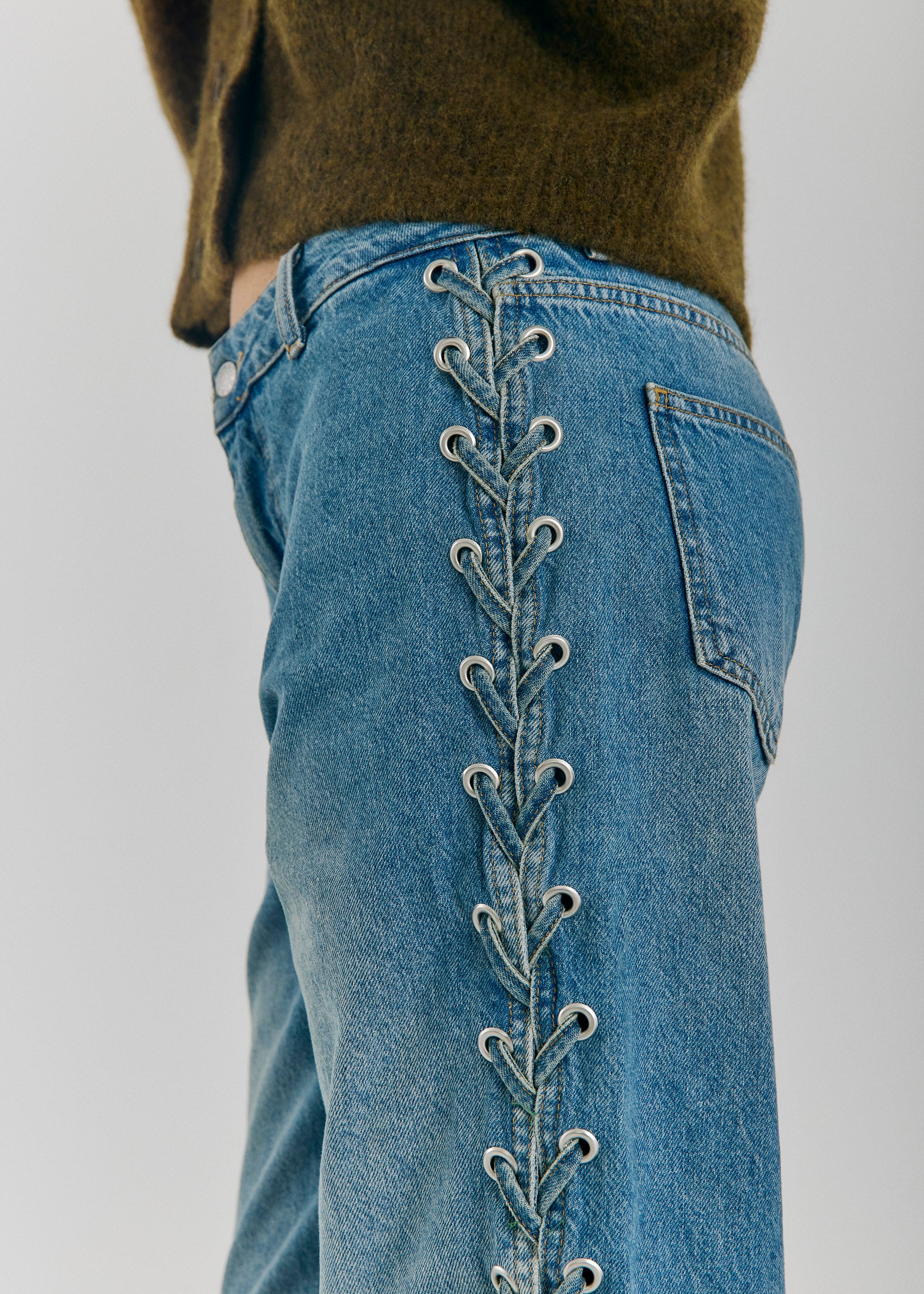 NORR Kenzie straight lace jeans Pants Medium blue denim