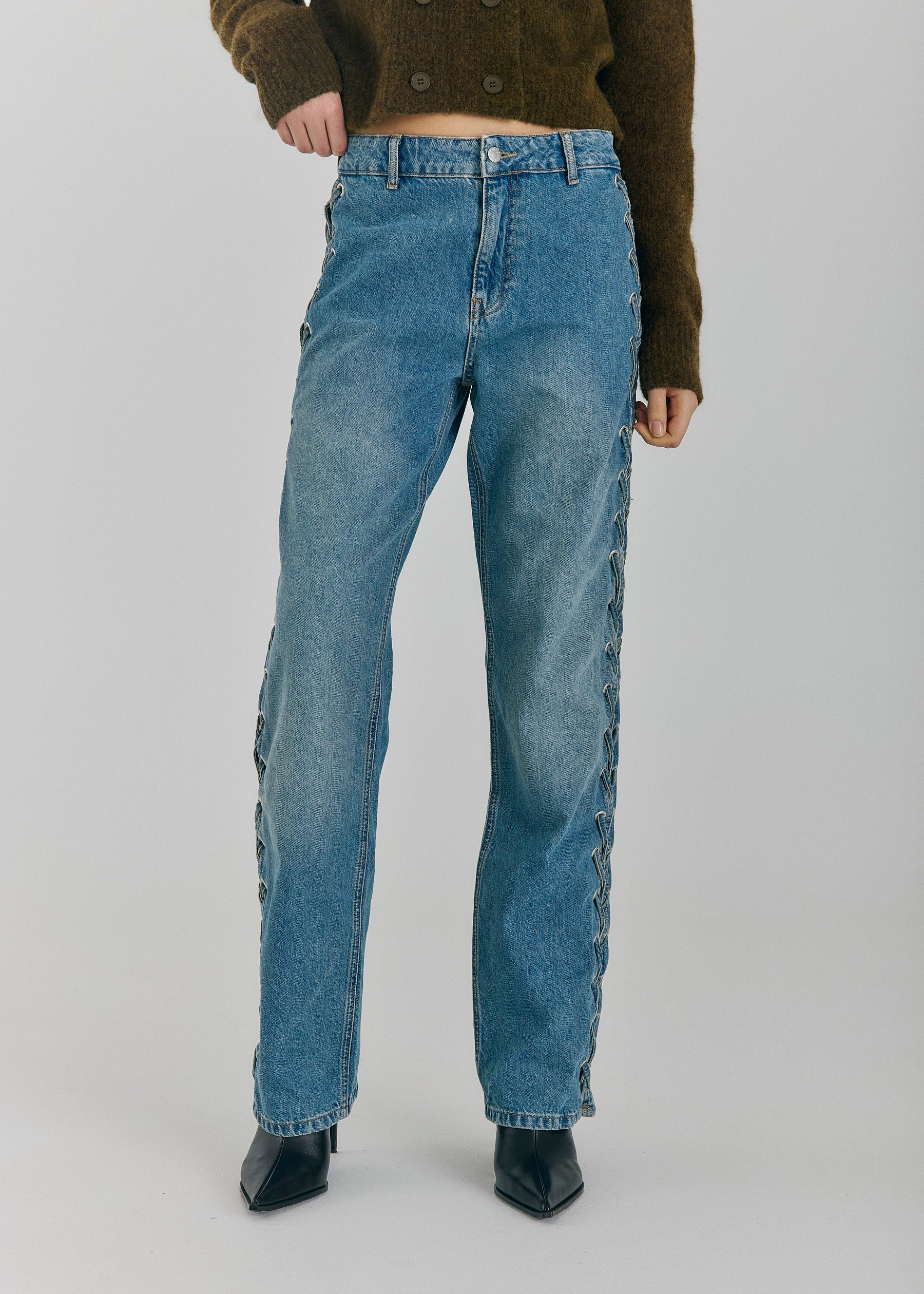 NORR Kenzie straight lace jeans Pants Medium blue denim