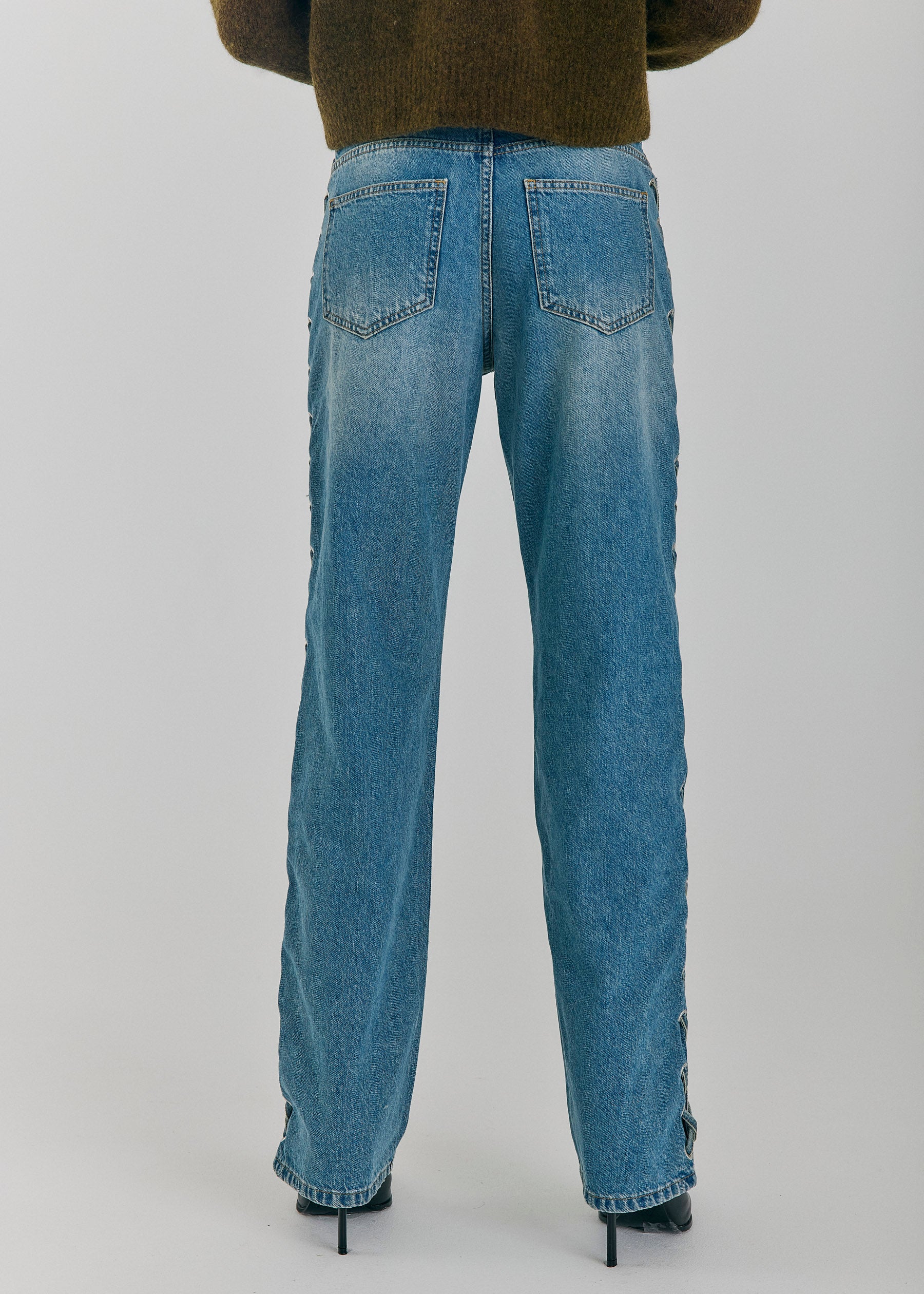 NORR Kenzie straight lace jeans Pants Medium blue denim