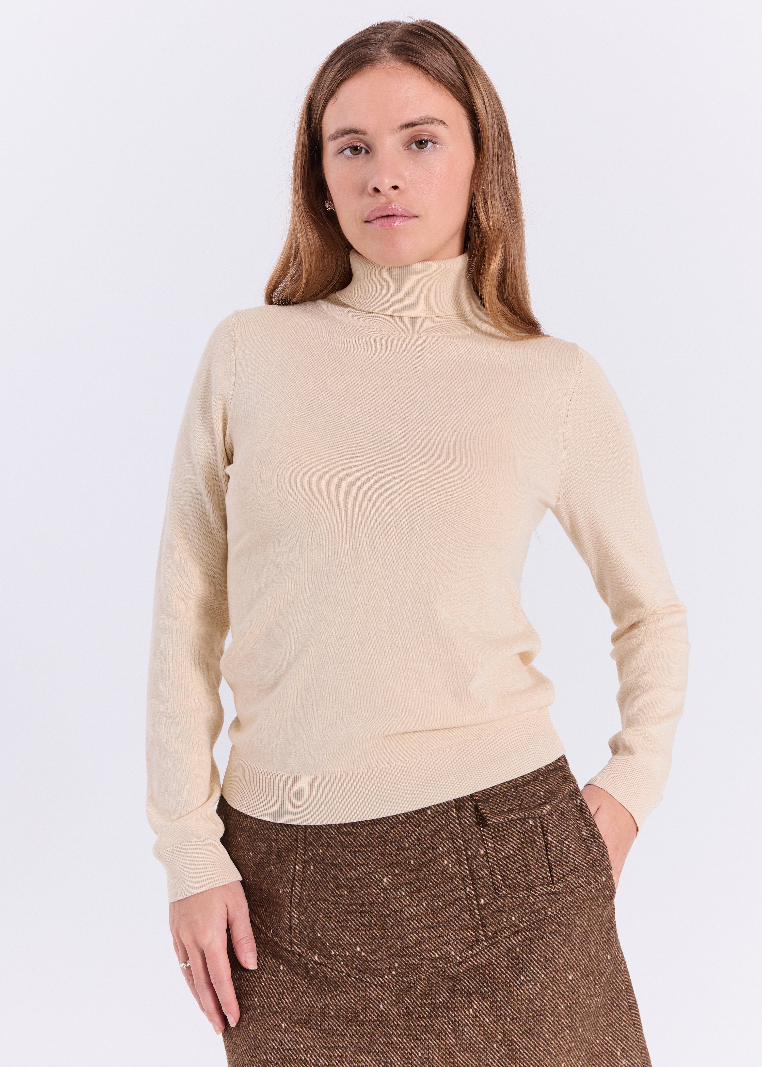 NORR Lena roll neck knit top Strik Light yellow