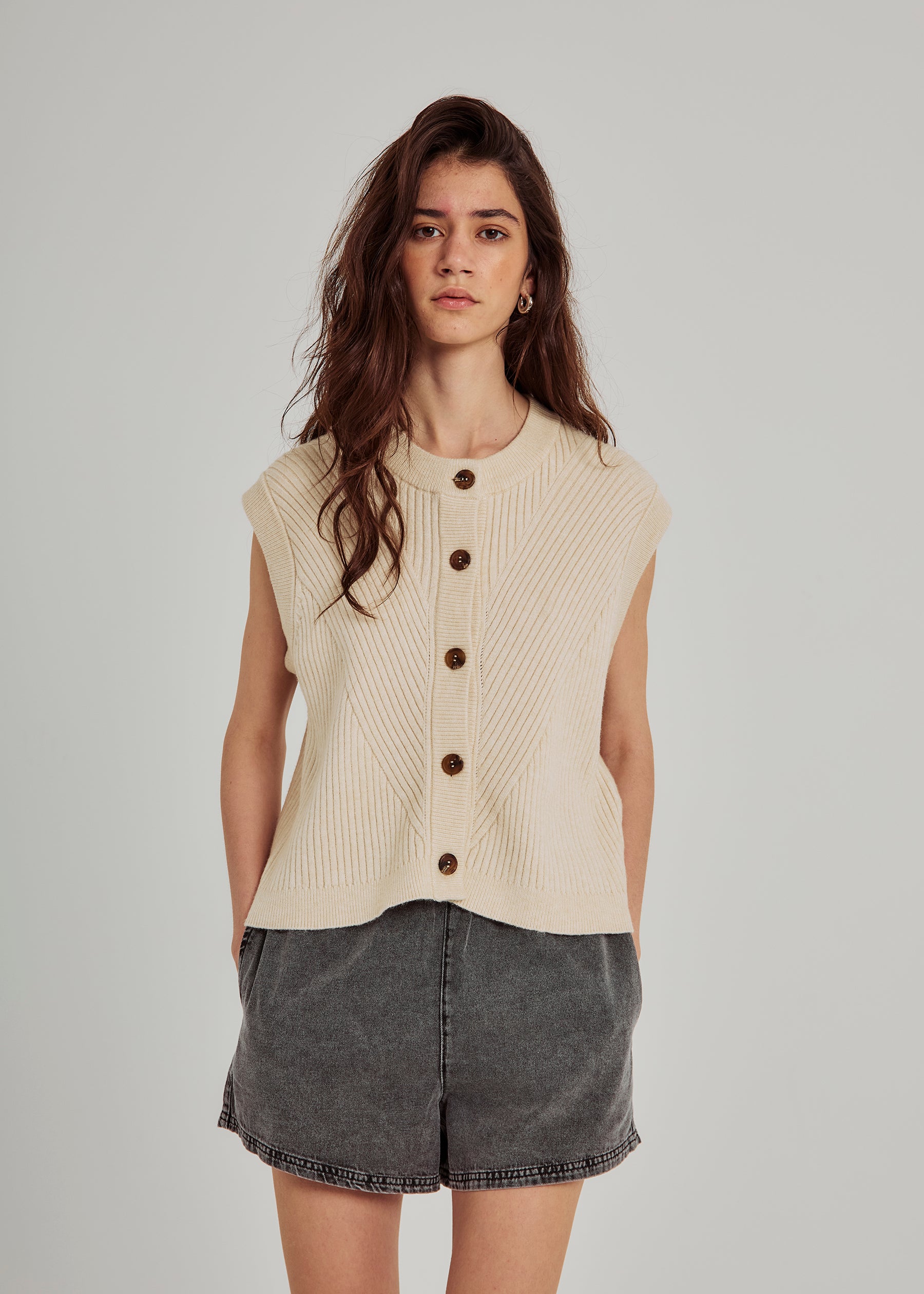 NORR Lindsay knit waistcoat Vest Ivory melange