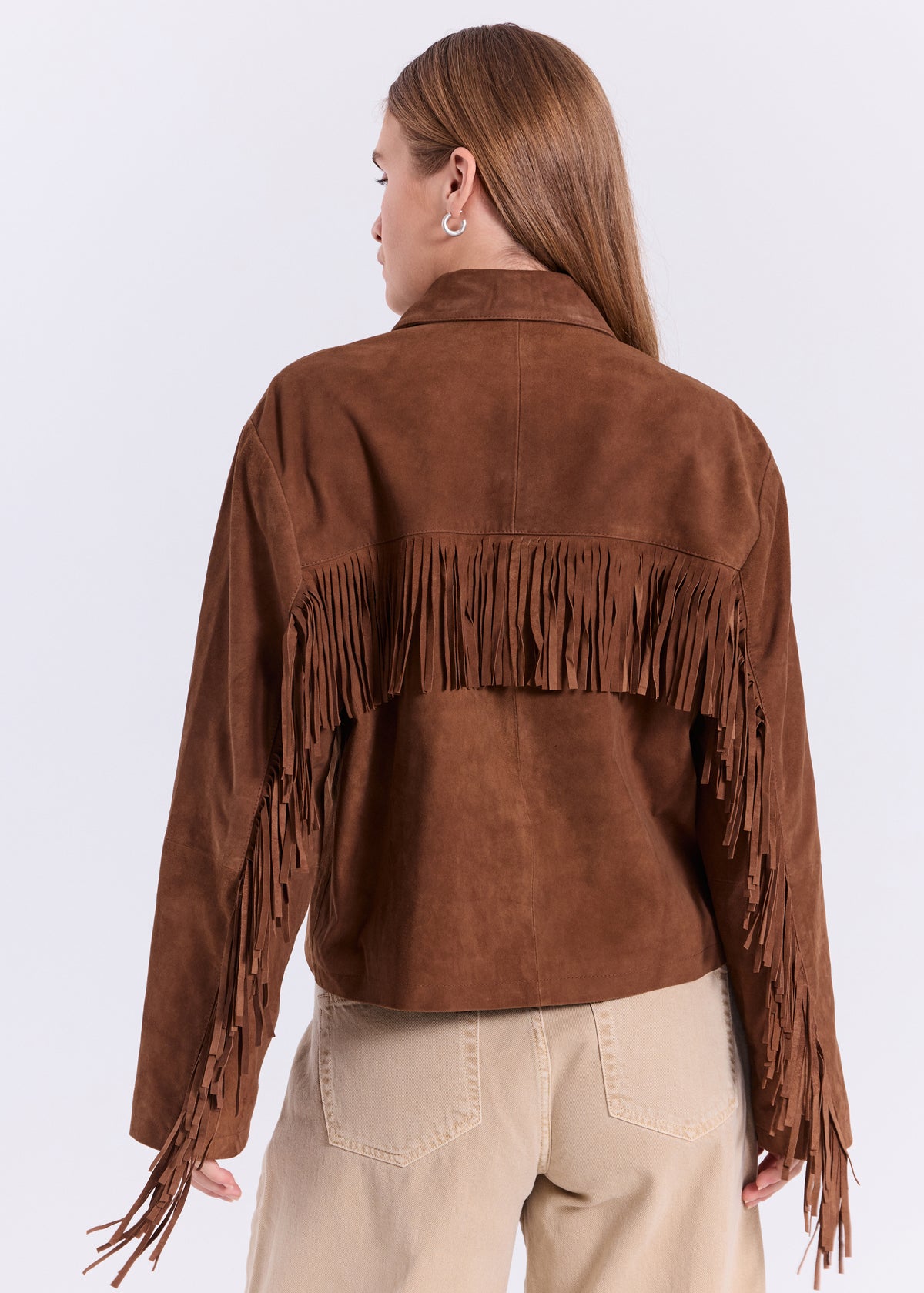 NORR Nathalio fringe suede shirt Skjorter Caramel brown
