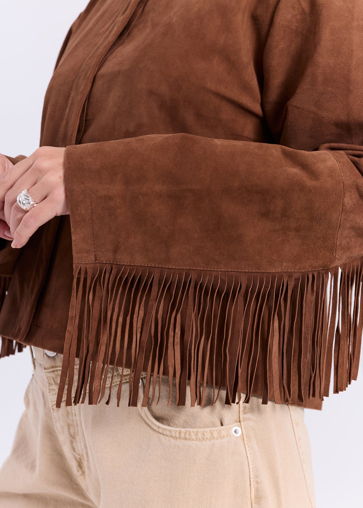 NORR Nathalio fringe suede shirt Skjorter Caramel brown