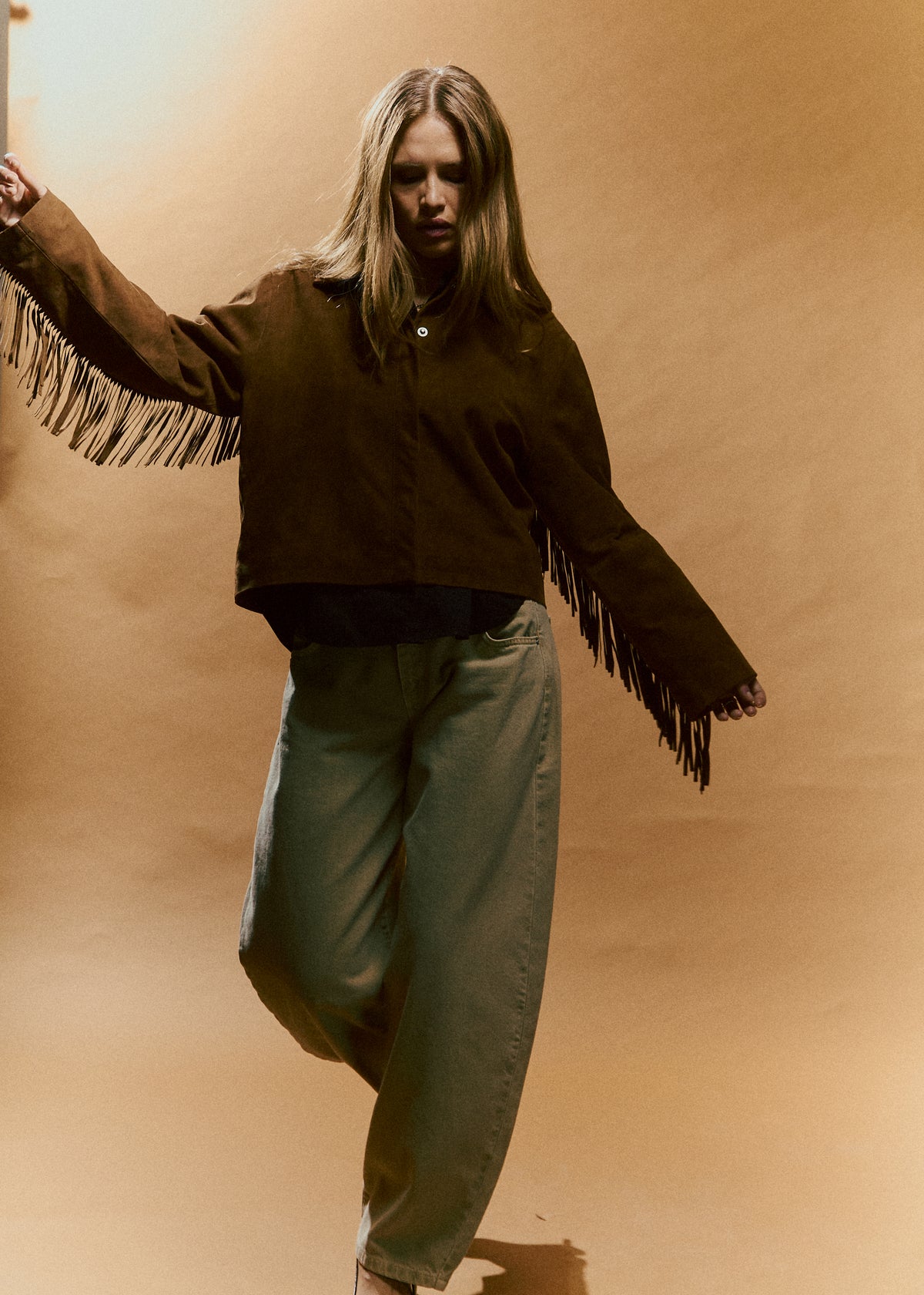 NORR Nathalio fringe suede shirt Skjorter Caramel brown