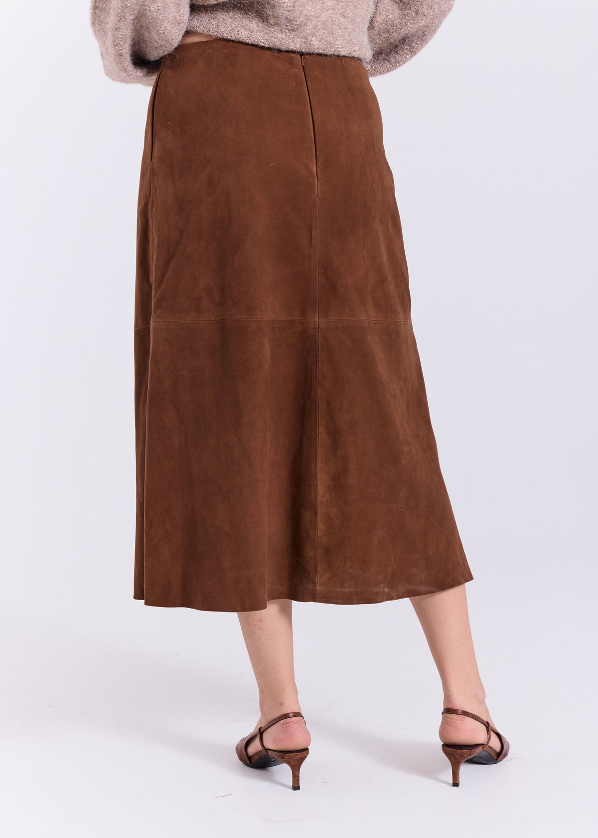 NORR Nathalio suede midi skirt Nederdele Caramel brown