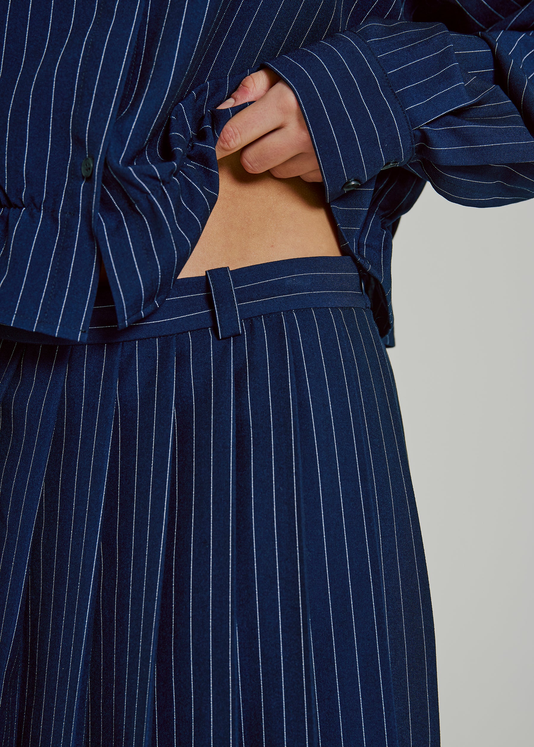 NORR Neo pinstripe pleat skirt Skirts Navy pinstripe