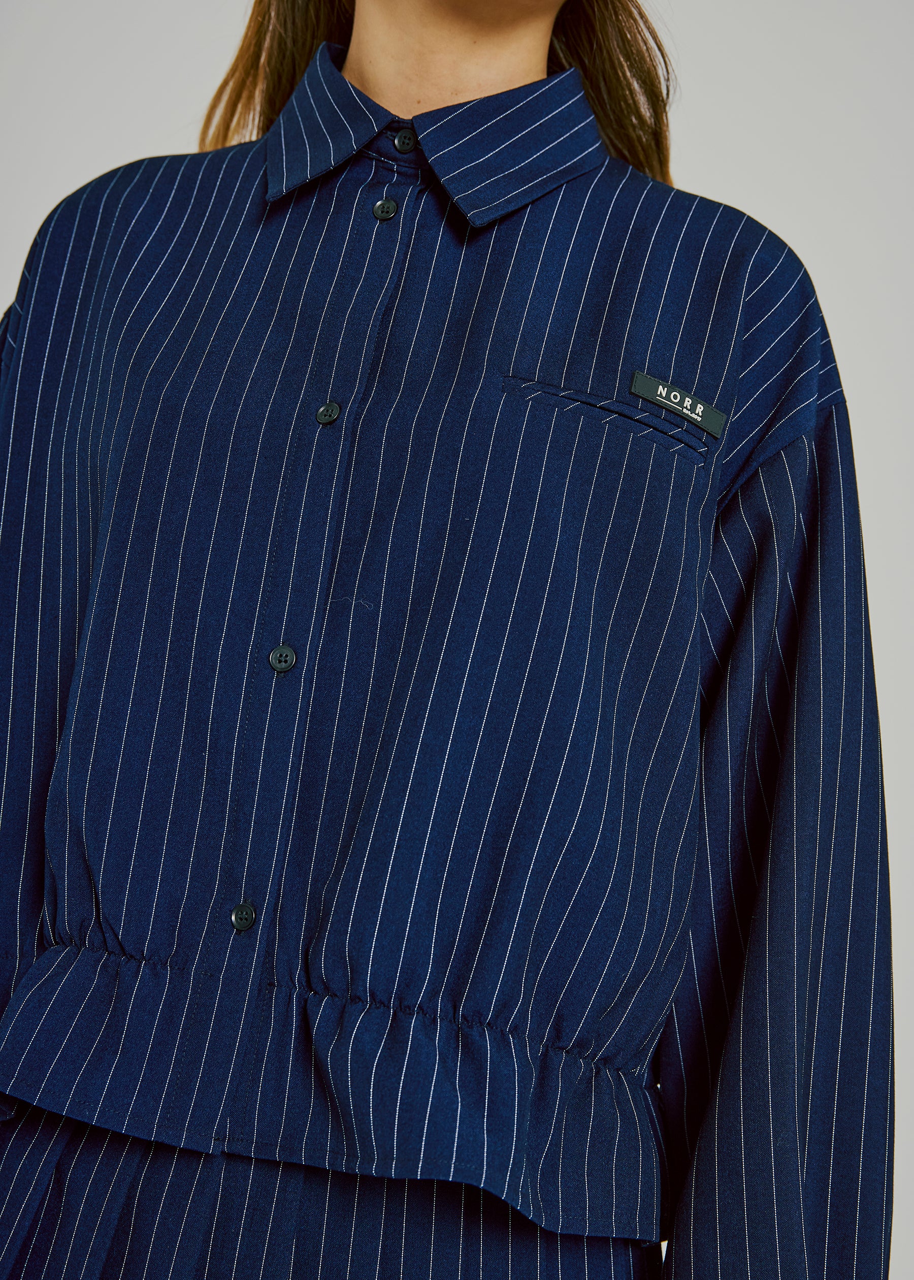 NORR Neo pinstripe short shirt Shirts Navy stripe