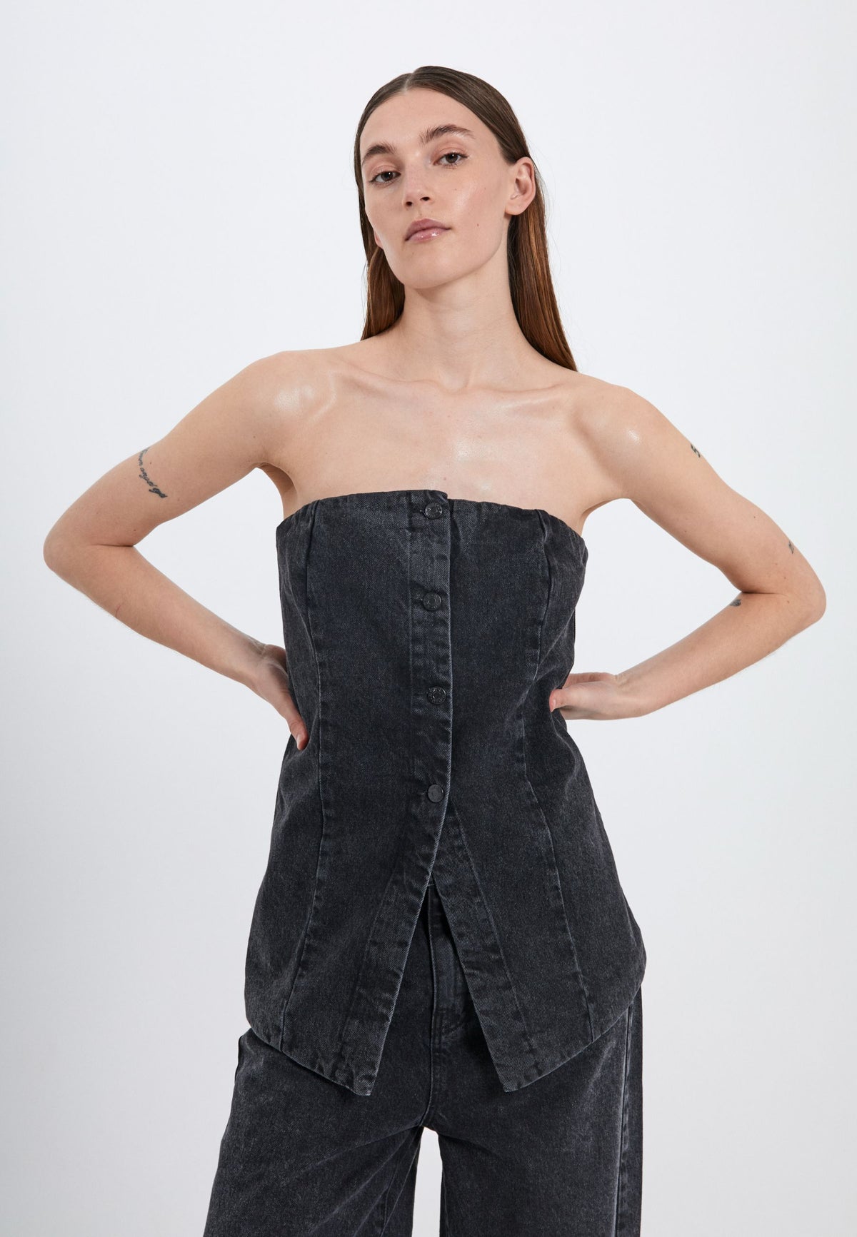 NORR Ninni long tube top Toppe Black washed