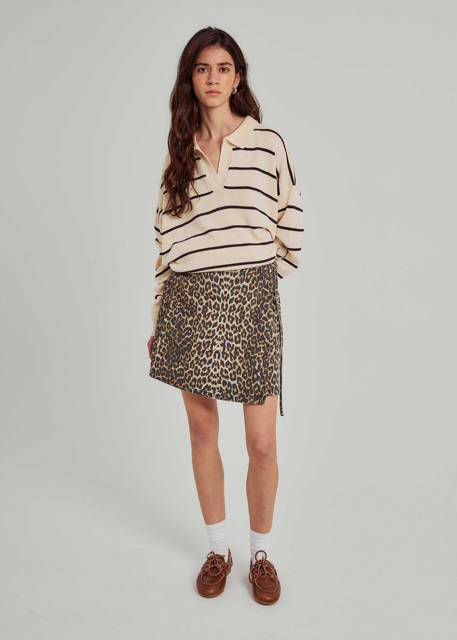 NORR Ninni tie denim skirt Nederdele Leo print
