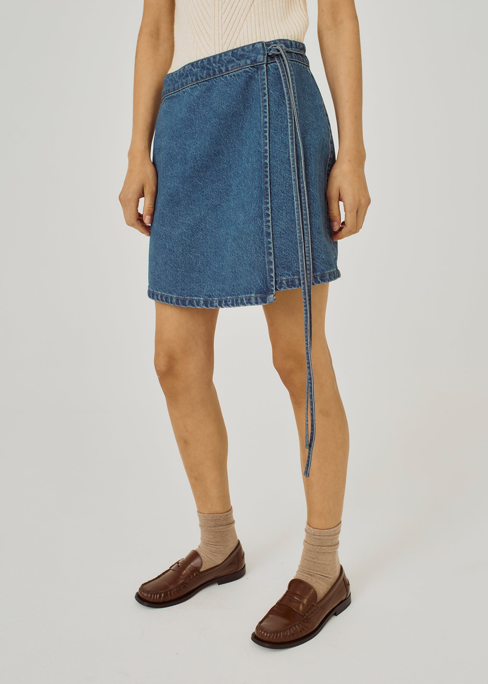 NORR Ninni tie denim skirt Nederdele Medium blue denim