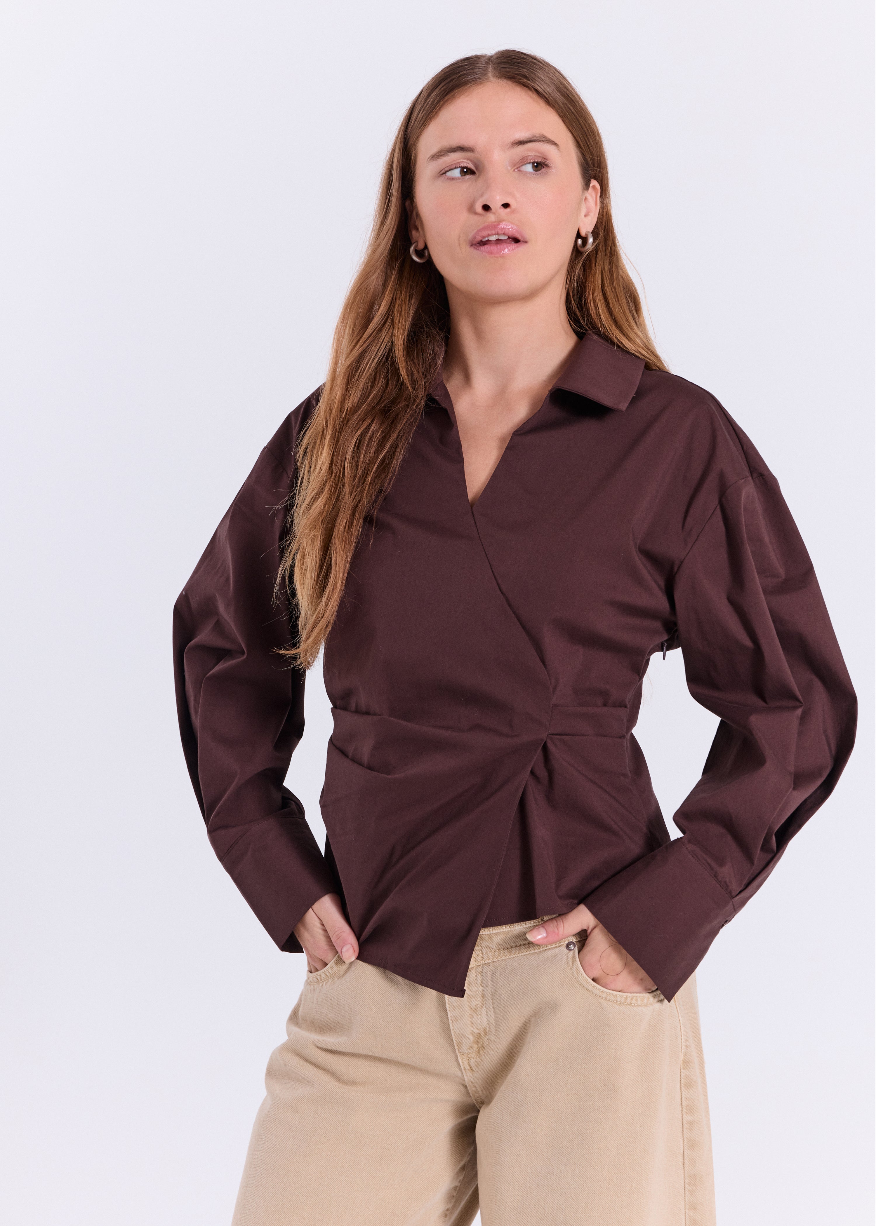 NORR Otilia LS gathered top Toppe Dark Brown