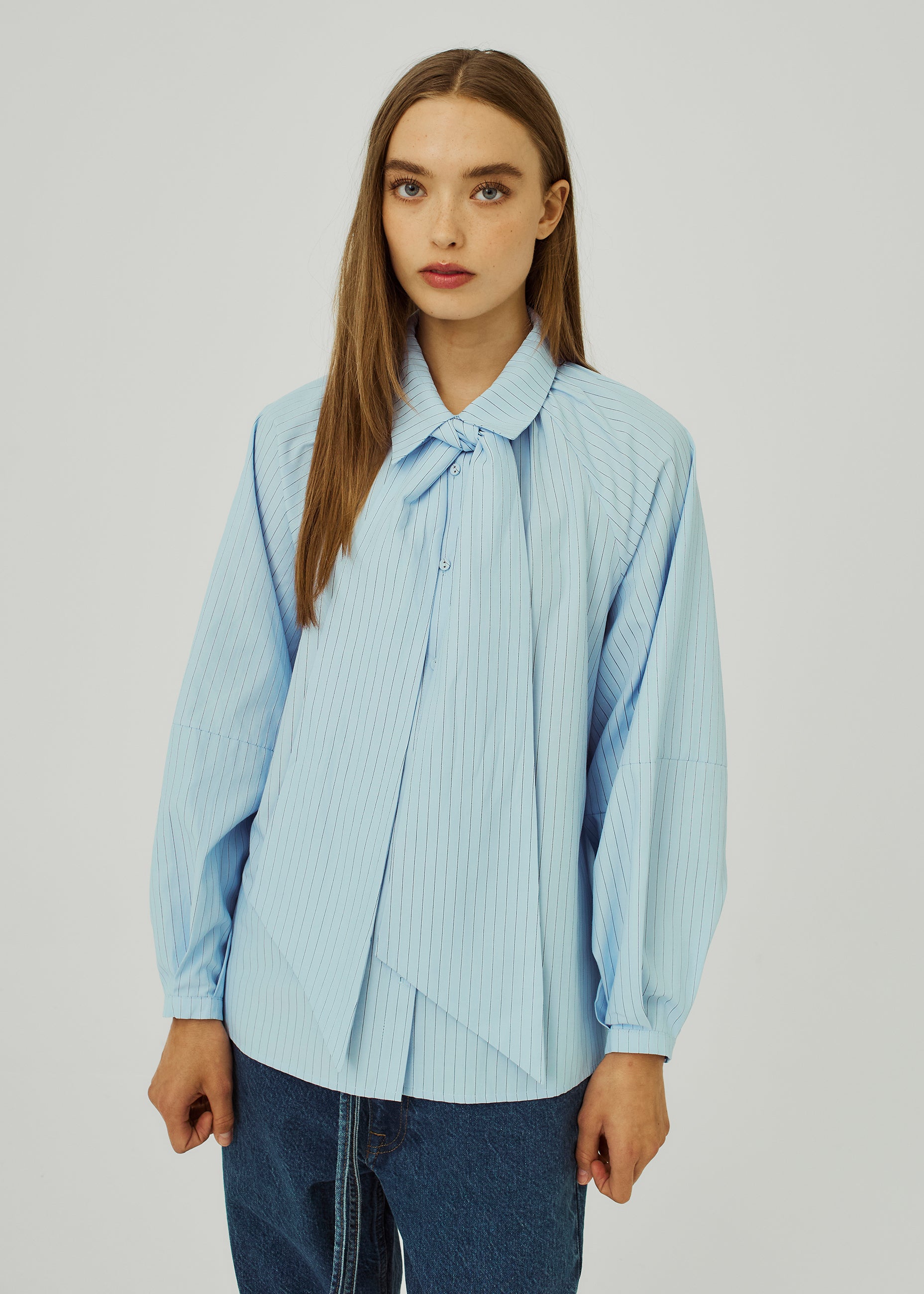 NORR Travis bow shirt Shirts Light blue stripe