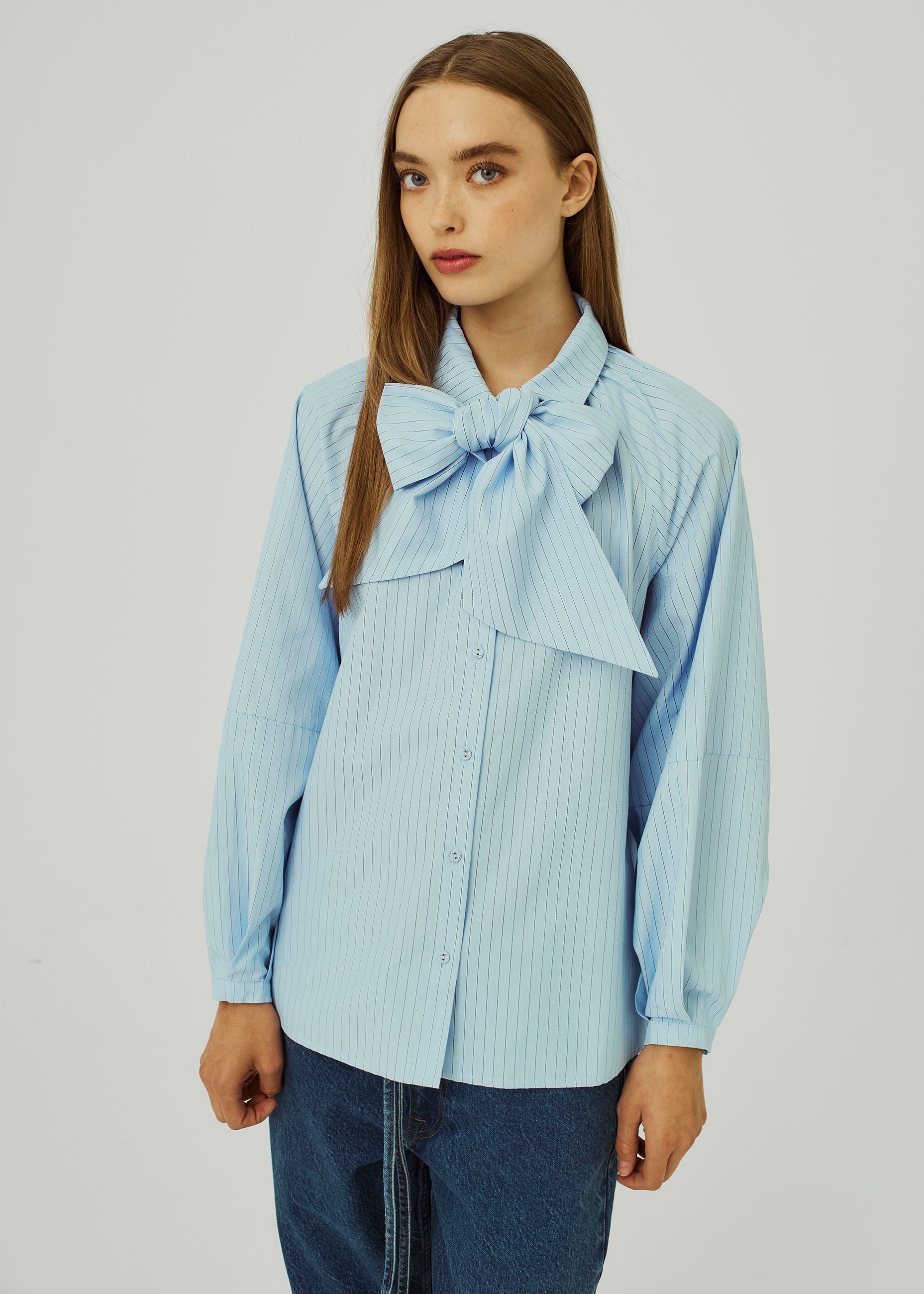 NORR Travis bow shirt Shirts Light blue stripe