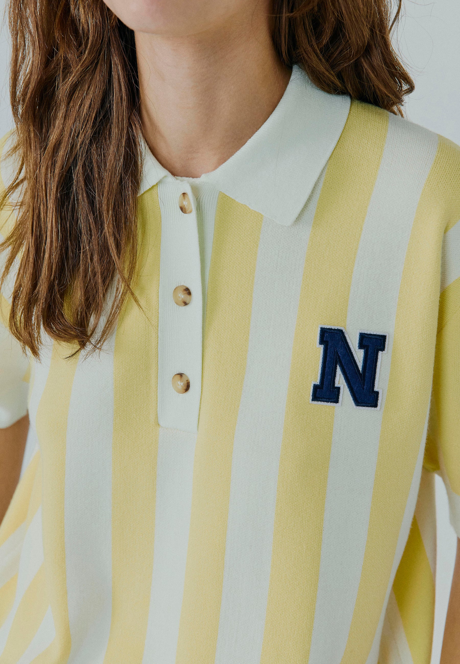 NORR Varsity knit polo Strik Light yellow