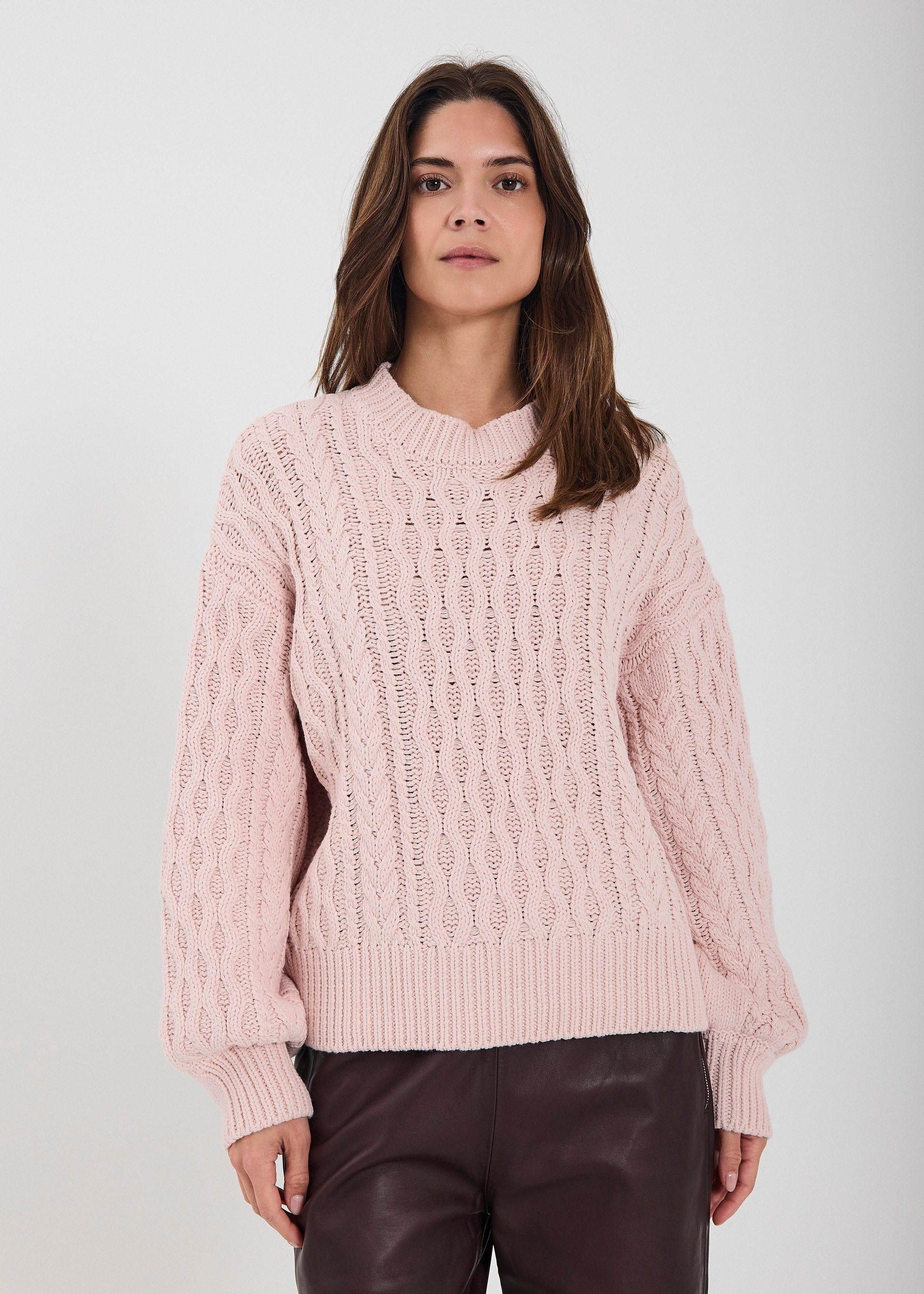 NORR Vigga cable knit top Strik Light pink