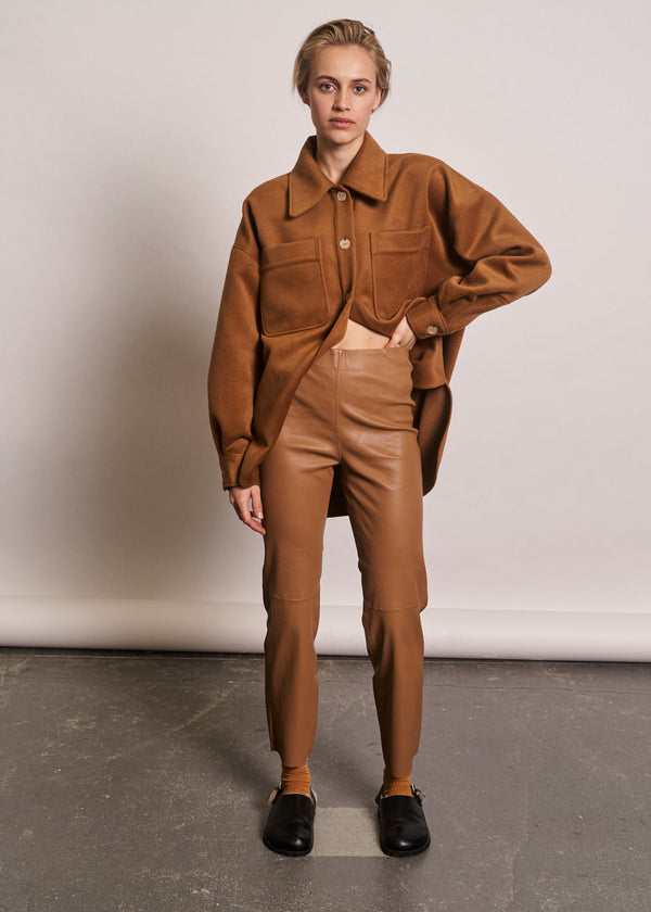 Celia stretch leather pants - cognac - kollektionsprøve