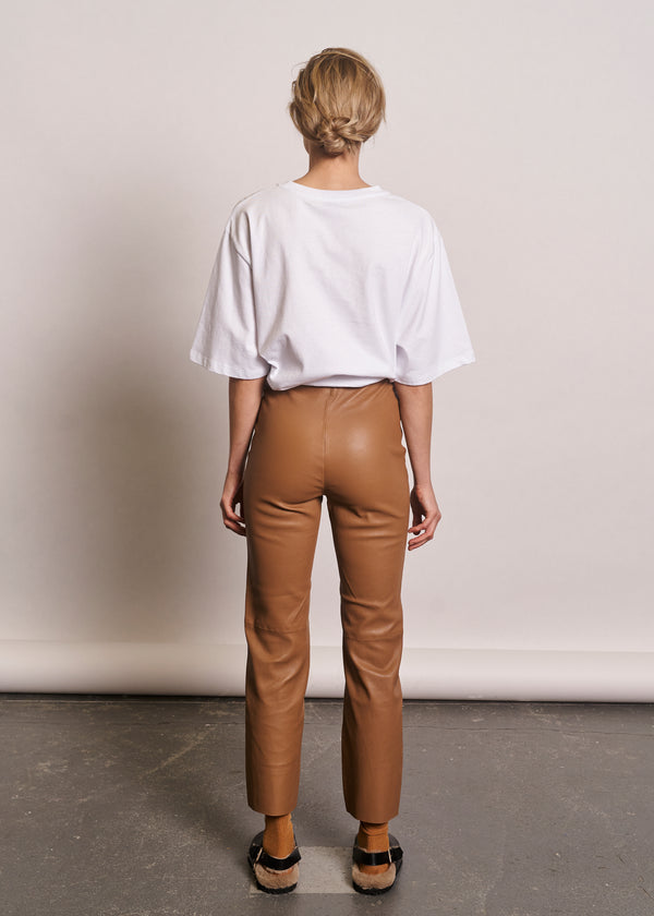 Celia stretch leather pants - cognac - kollektionsprøve