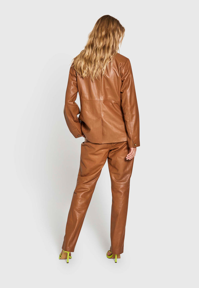 Vera leather blazer - cambridge brown - kollektionsprøve