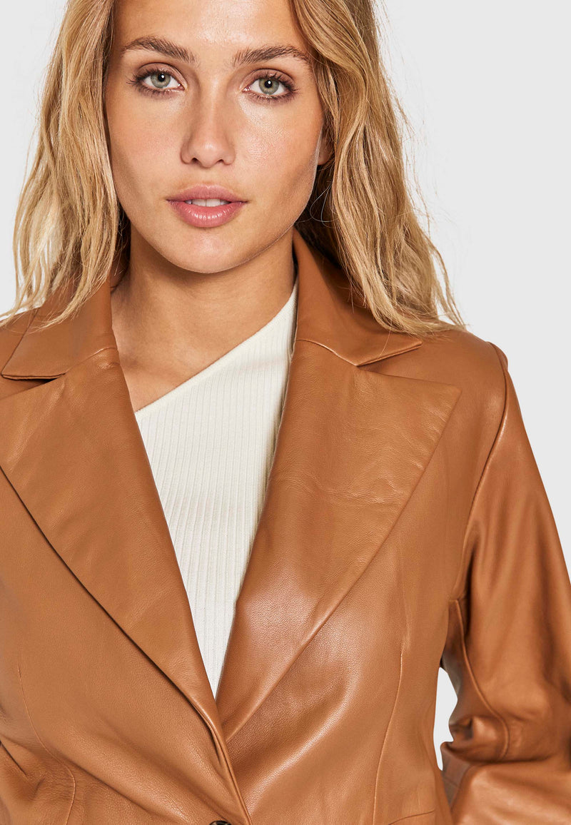 Vera leather blazer - cambridge brown - kollektionsprøve