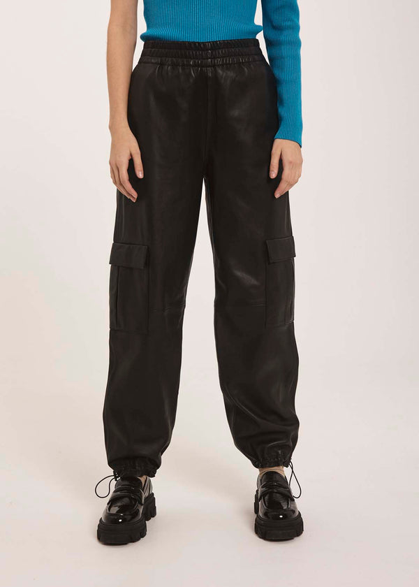 Malikka cargo leather pants - black - kollektionsprøve