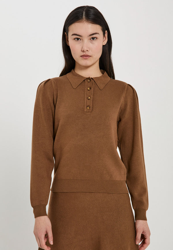 NORR Als polo knit top Tops Walnut