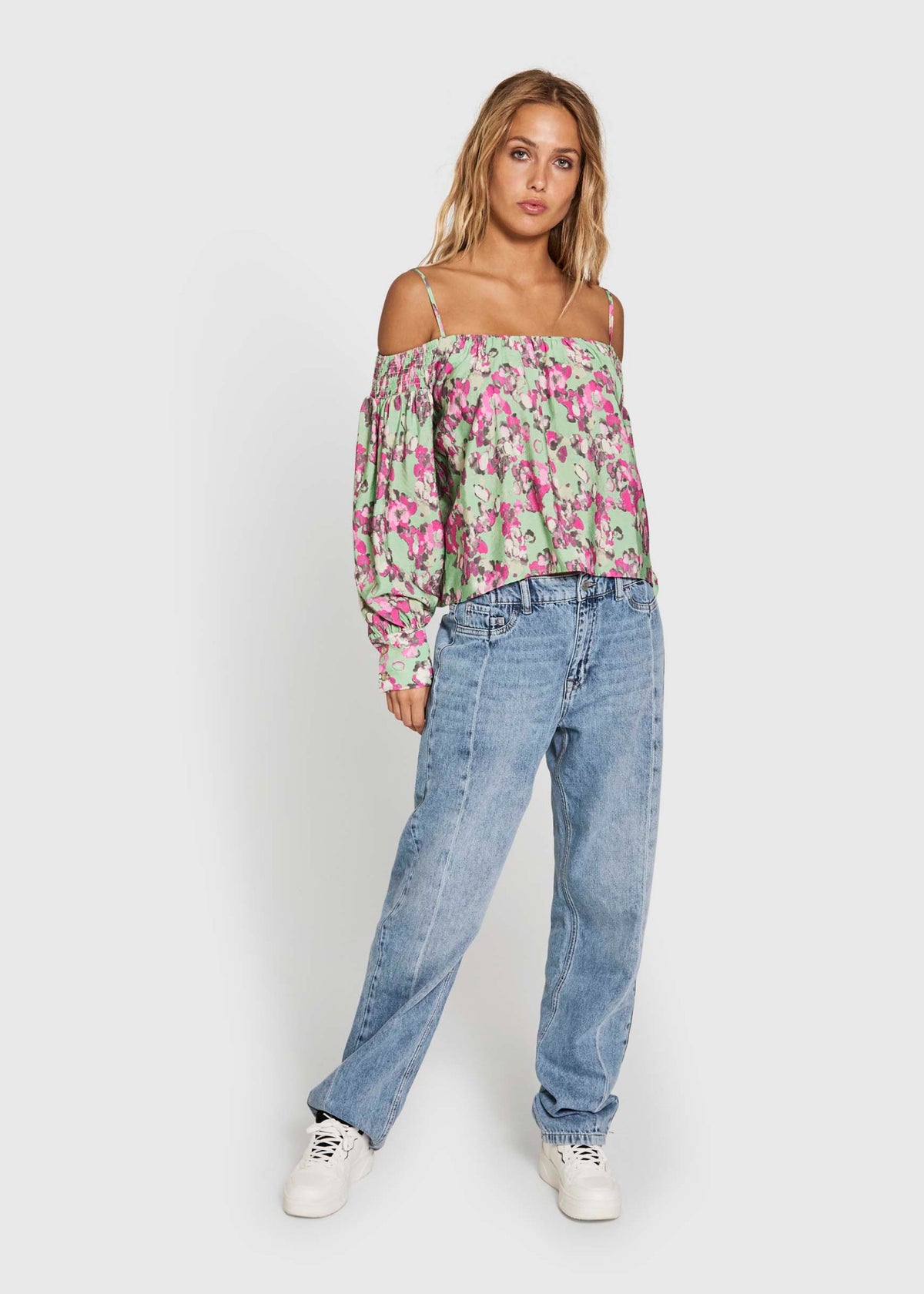 NORR Alyssa off shoulder top Toppe Meadow print