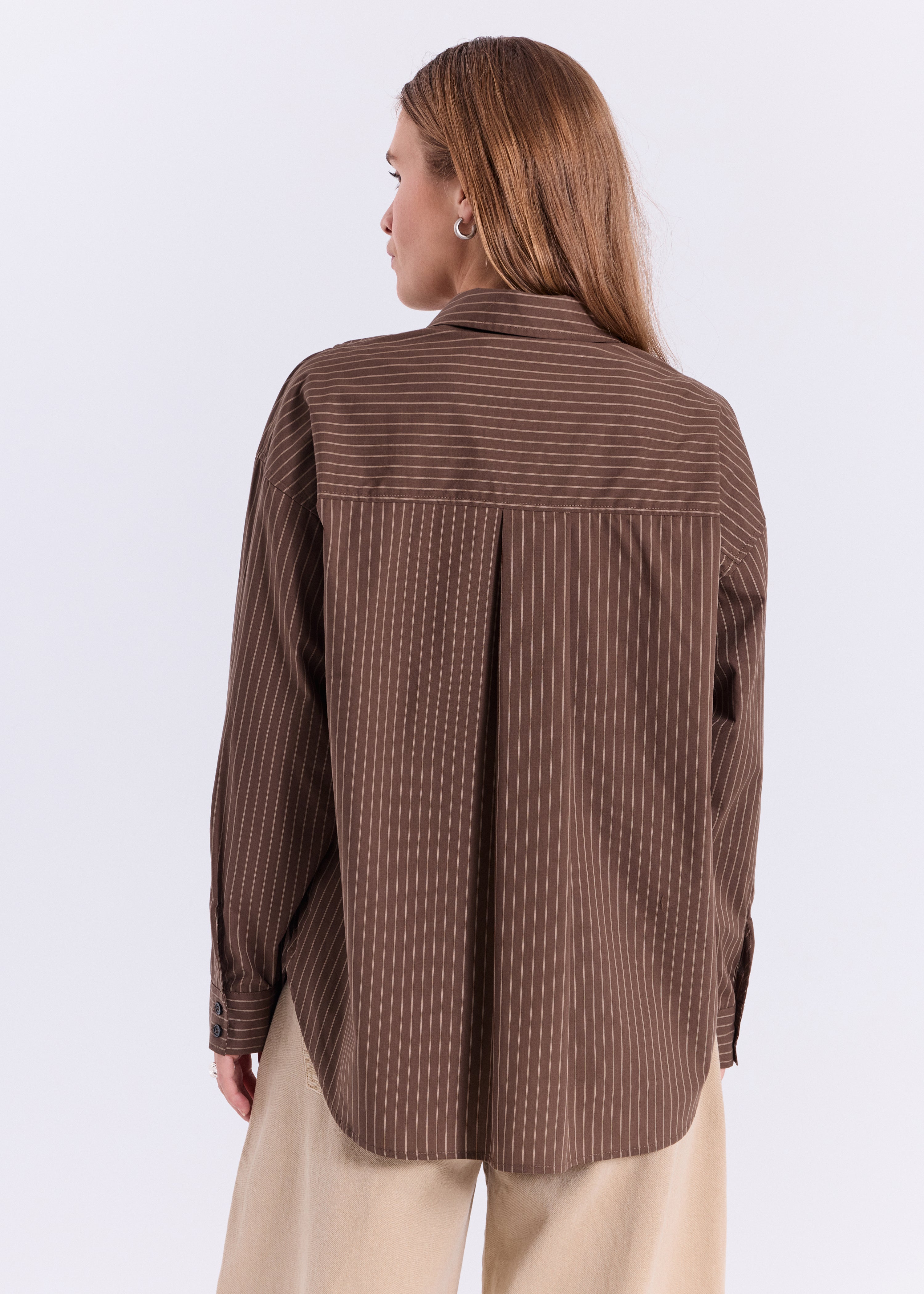 NORR Augusta ruching shirt Skjorter Dark Brown with Stripes