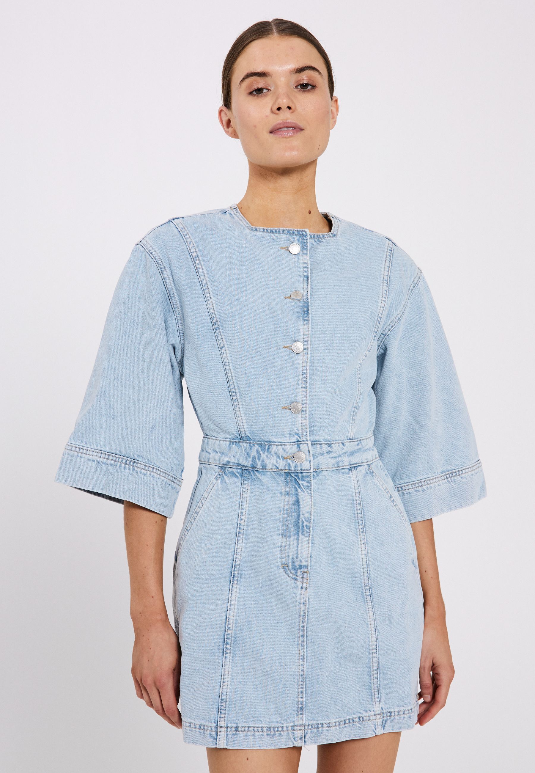 NORR Cara short denim dress Dresses Blue light wash